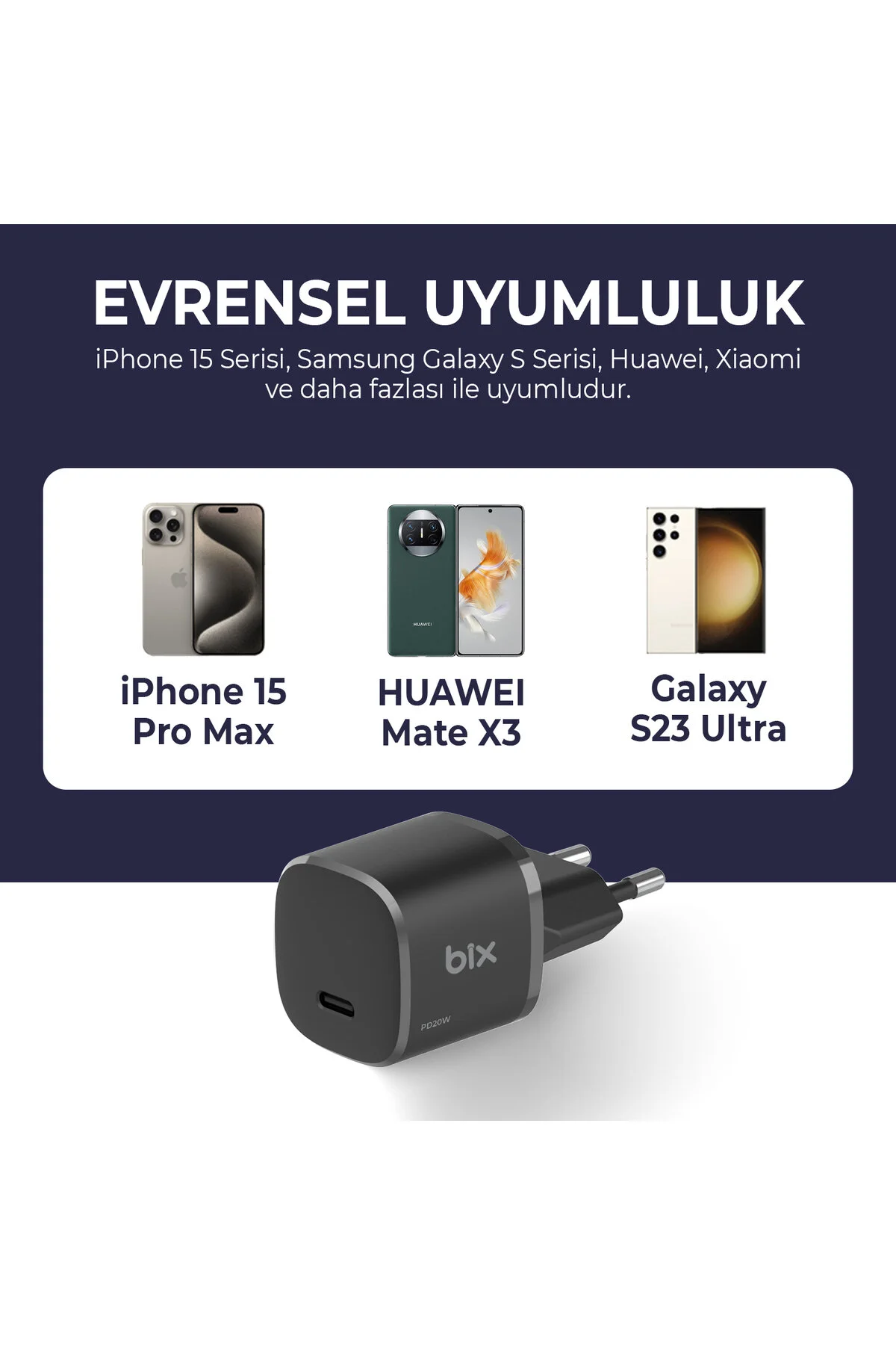 آداپتور شارژ GAN 20W C PD شارژر سریع سیاه سامسونگ HUAWEI آیفون 12 13 14 15 سازگار با Bix