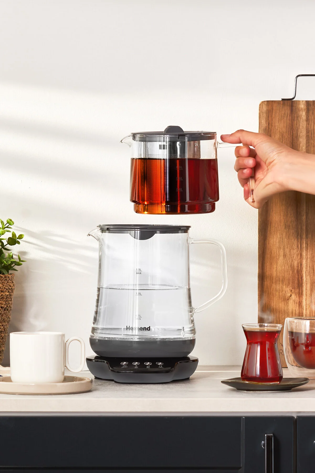 چای ساز خاکستری Royaltea 1748H صحبت کردن دستگاه شیشه ای آنترو  HOMEND