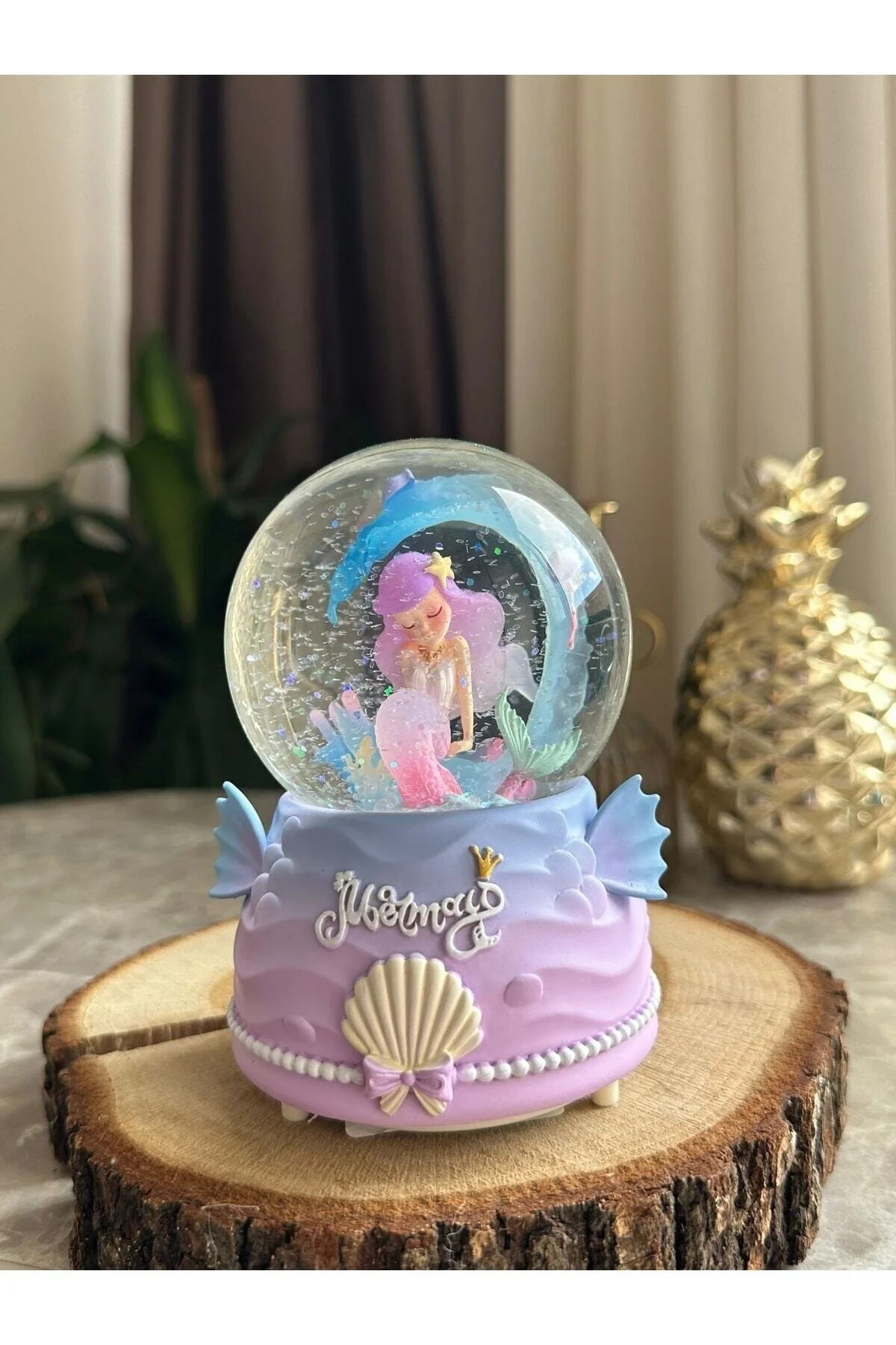 گوی برفی سمپاش موزیکال نورانی MERMAID SNOW GLOBE سایز مگا از ترکیه nesever store