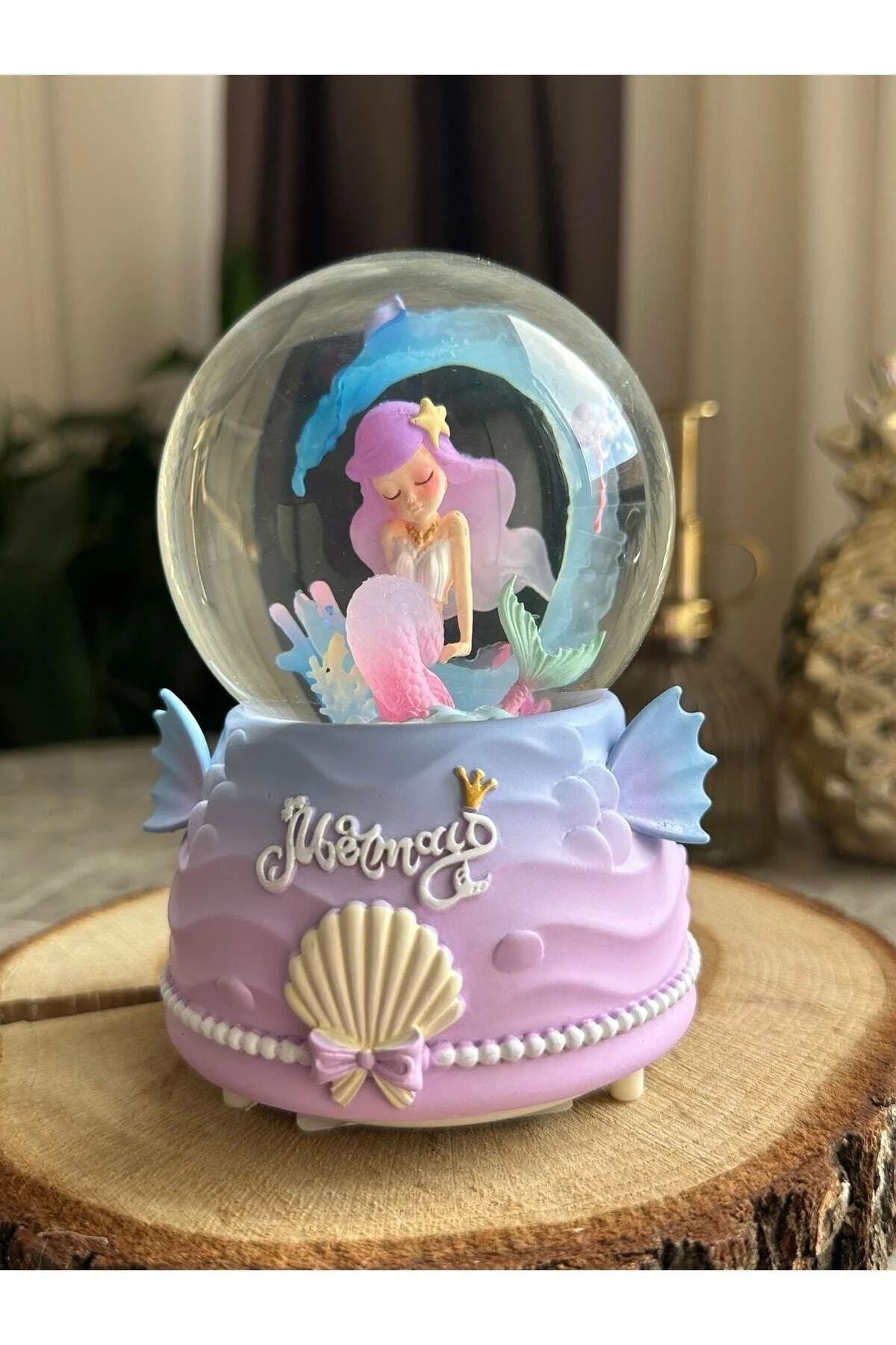 گوی برفی سمپاش موزیکال نورانی MERMAID SNOW GLOBE سایز مگا از ترکیه nesever store