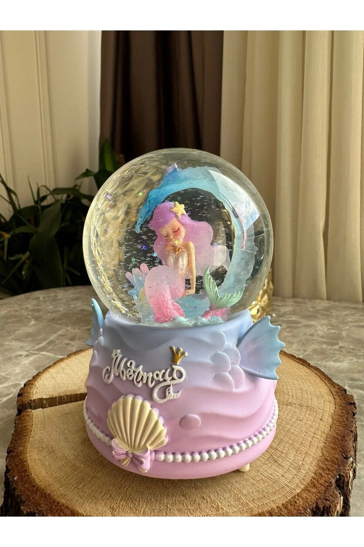 گوی برفی سمپاش موزیکال نورانی MERMAID SNOW GLOBE سایز مگا از ترکیه nesever store