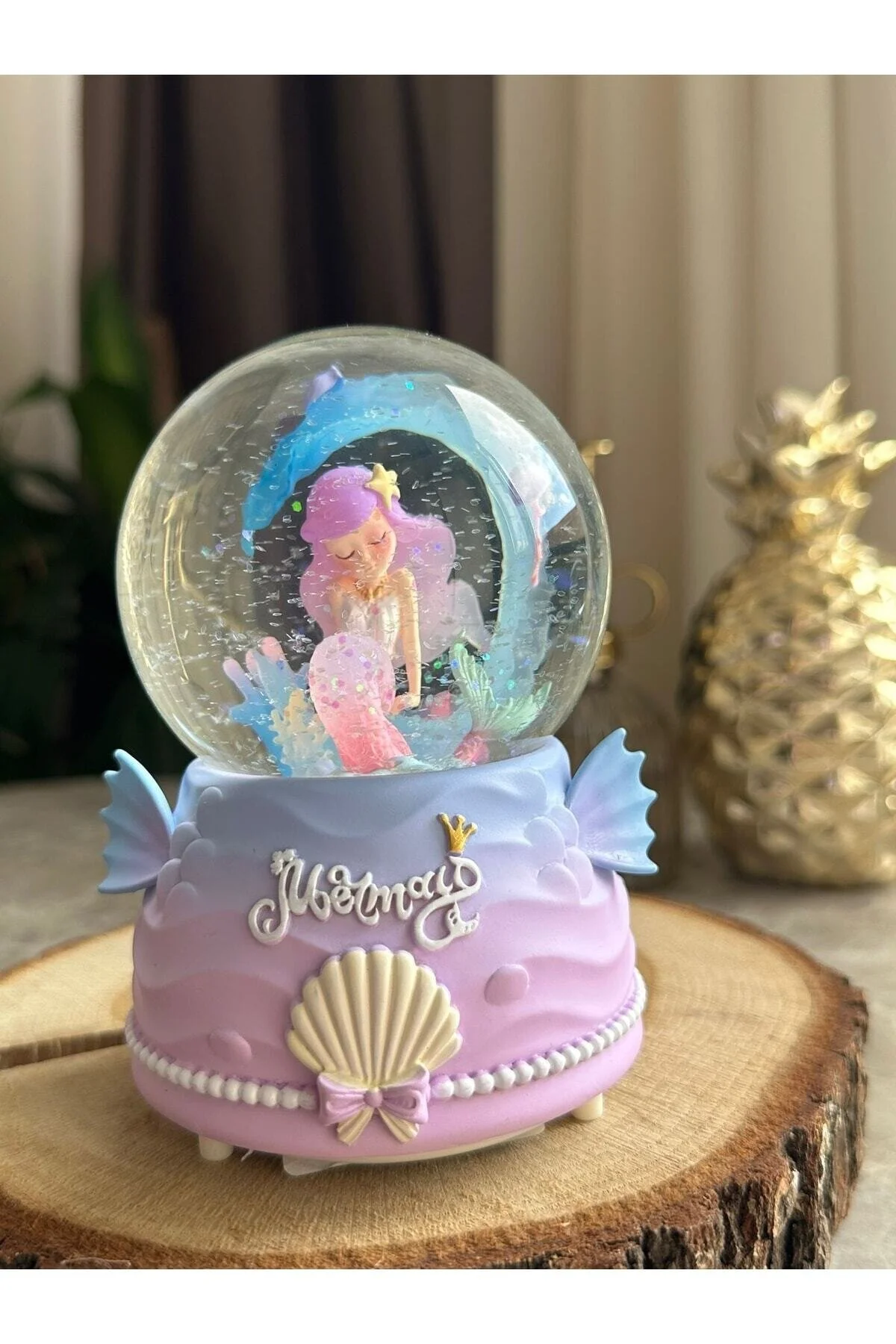 گوی برفی سمپاش موزیکال نورانی MERMAID SNOW GLOBE سایز مگا از ترکیه nesever store