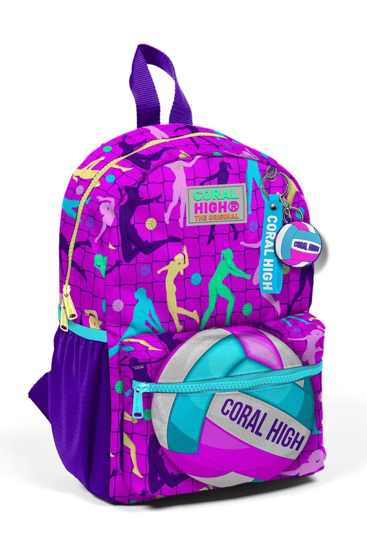 کیف مدرسه کوله پشتی MINIK YUVA صورتی بنفش والیبال طرح دار دو محفظه 23561 Coral High
