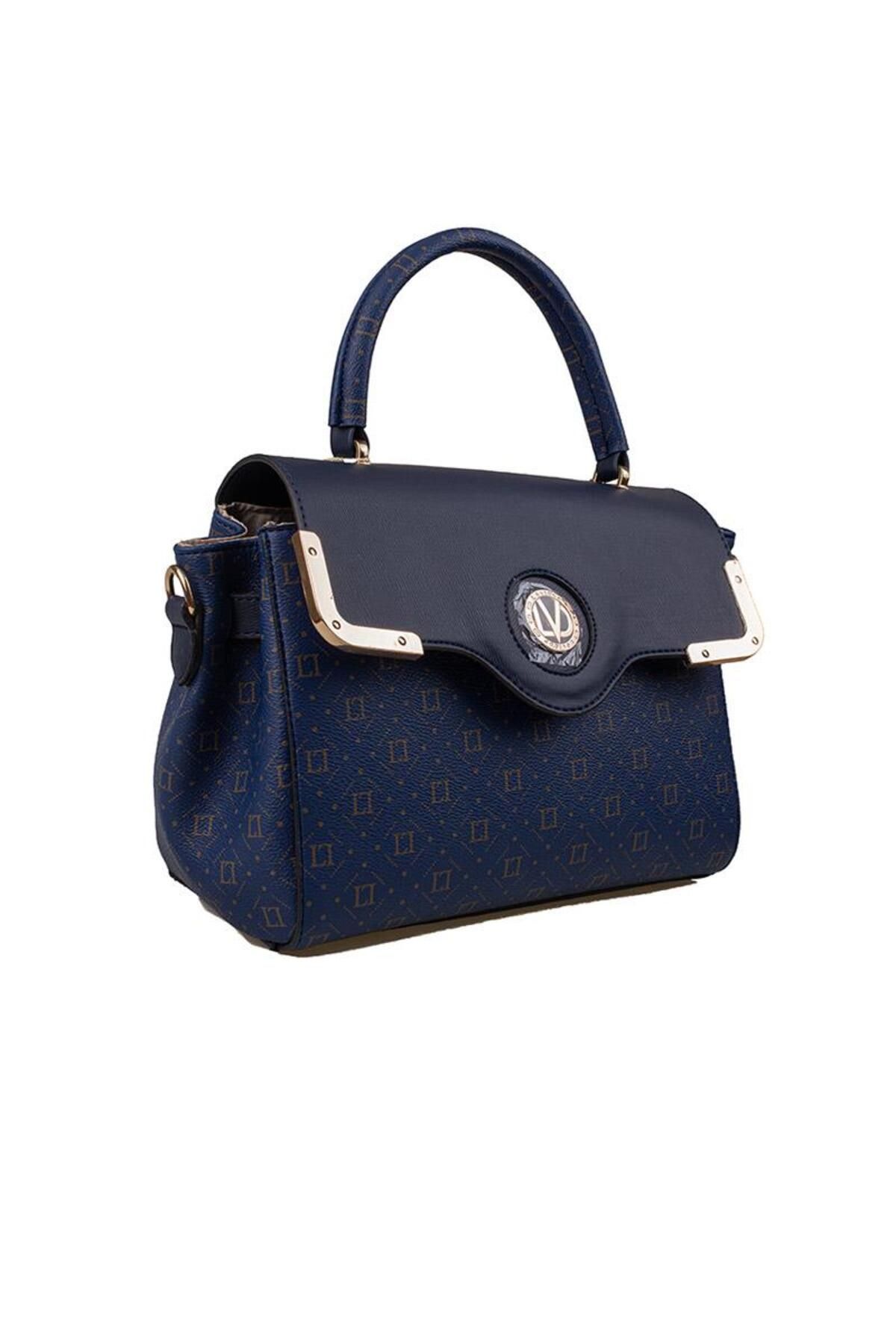 کیف شانه ای آبی زنانه دستی مونوگرام سرمه‌ای Levidor - Levidor - لویدور - کیف رودوشی