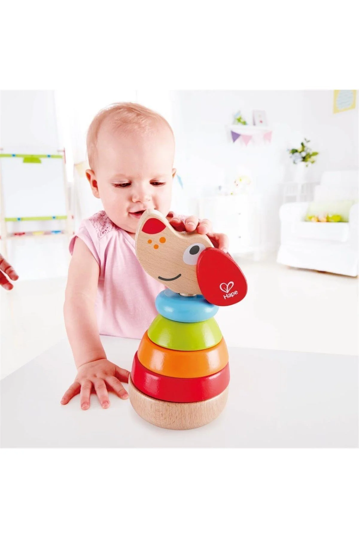 اسباب بازی های چوبی دوست من PEPE AUDIO DOG COLORFUL RINGS TOWER GAME Hape