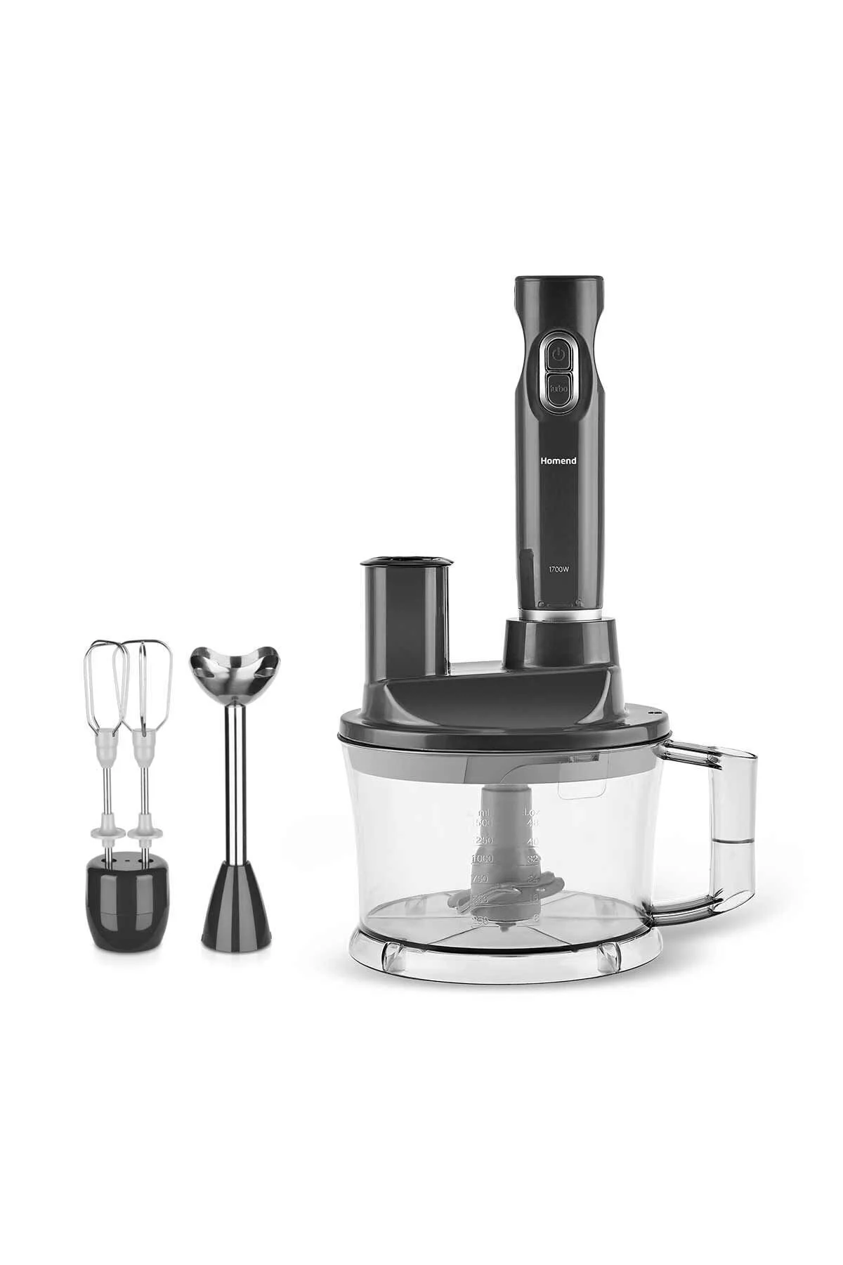 ست مخلوط کن خاکستری Functionall 2843H 5 عملکرد حلقه آشپزخانه آنتراسیت 1700 W  HOMEND