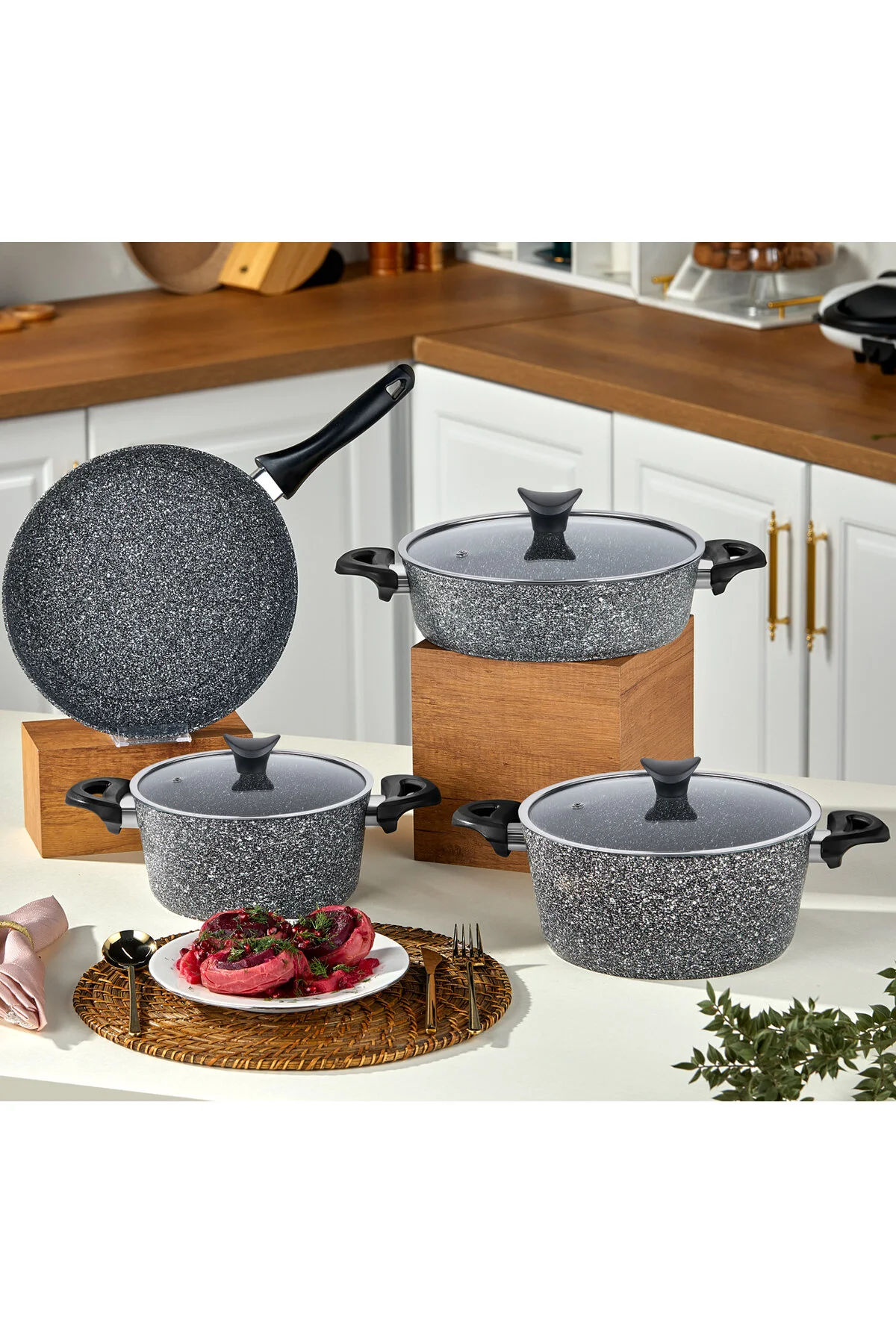 قابلمه خاکستری ست و تابه گرانیتی 7تکه از کالکشن Master Cook تاچ TAC Taç