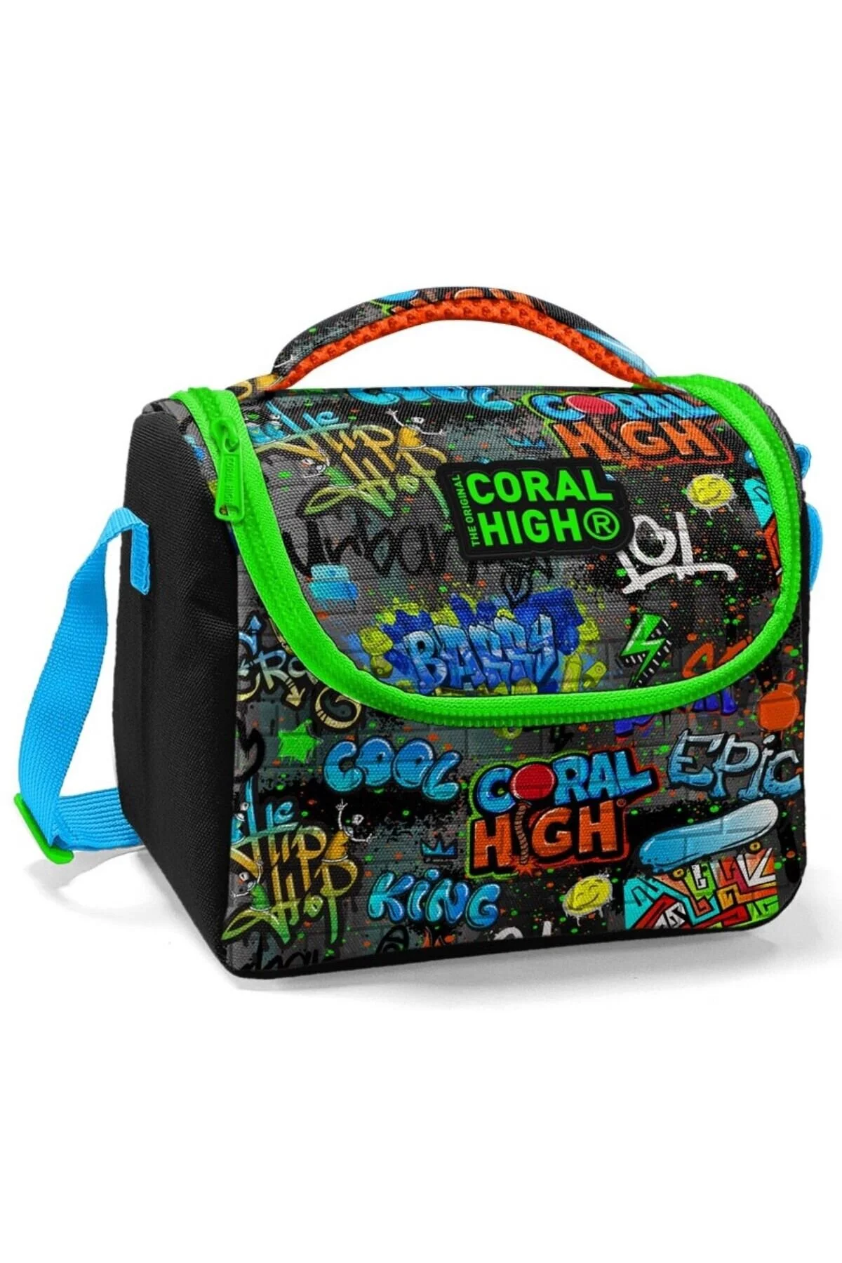 کیف ناهار عایق برای پسران با طراحی گرافیتی سیاه و سبز Coral High