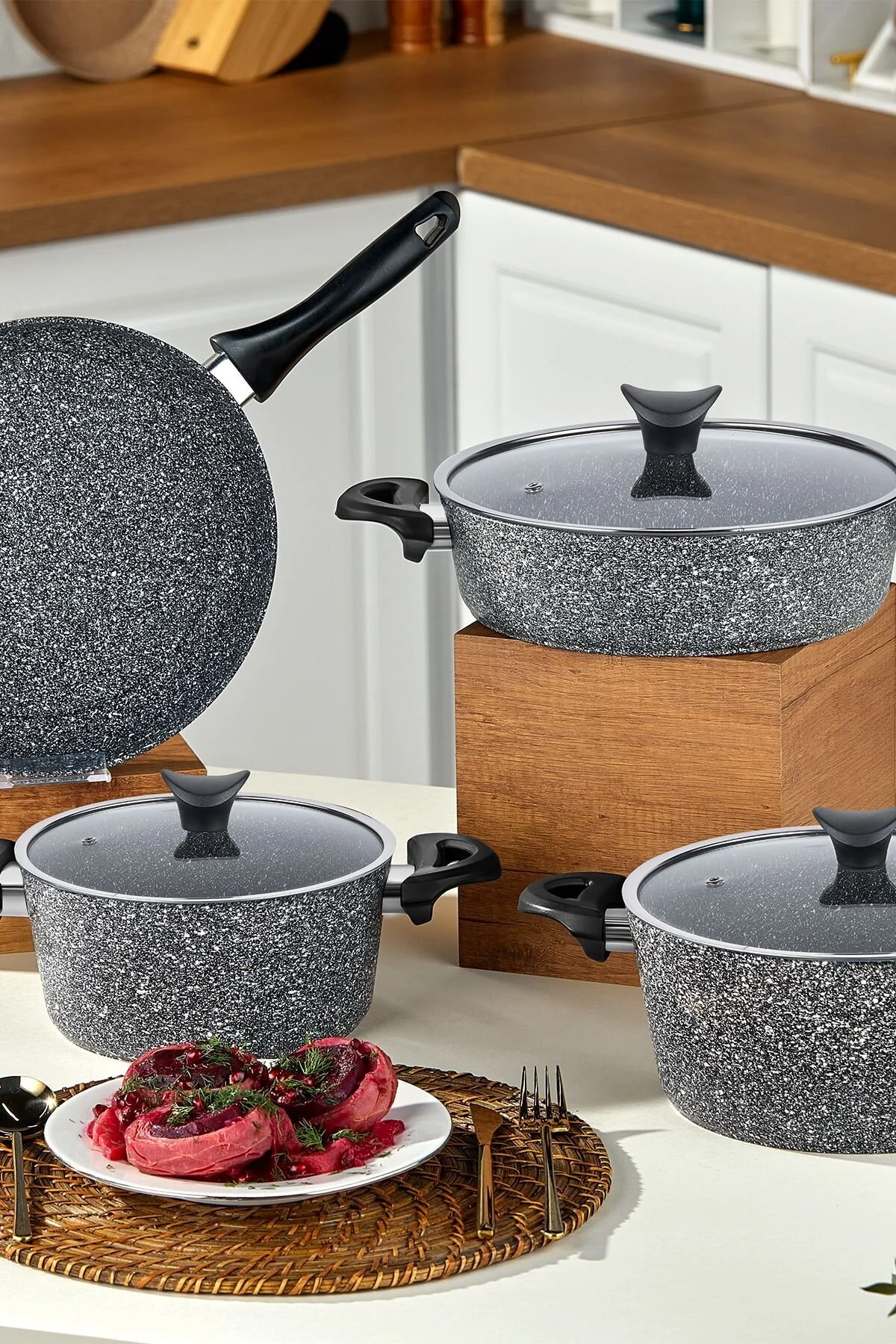 قابلمه خاکستری ست و تابه گرانیتی 7تکه از کالکشن Master Cook تاچ TAC Taç
