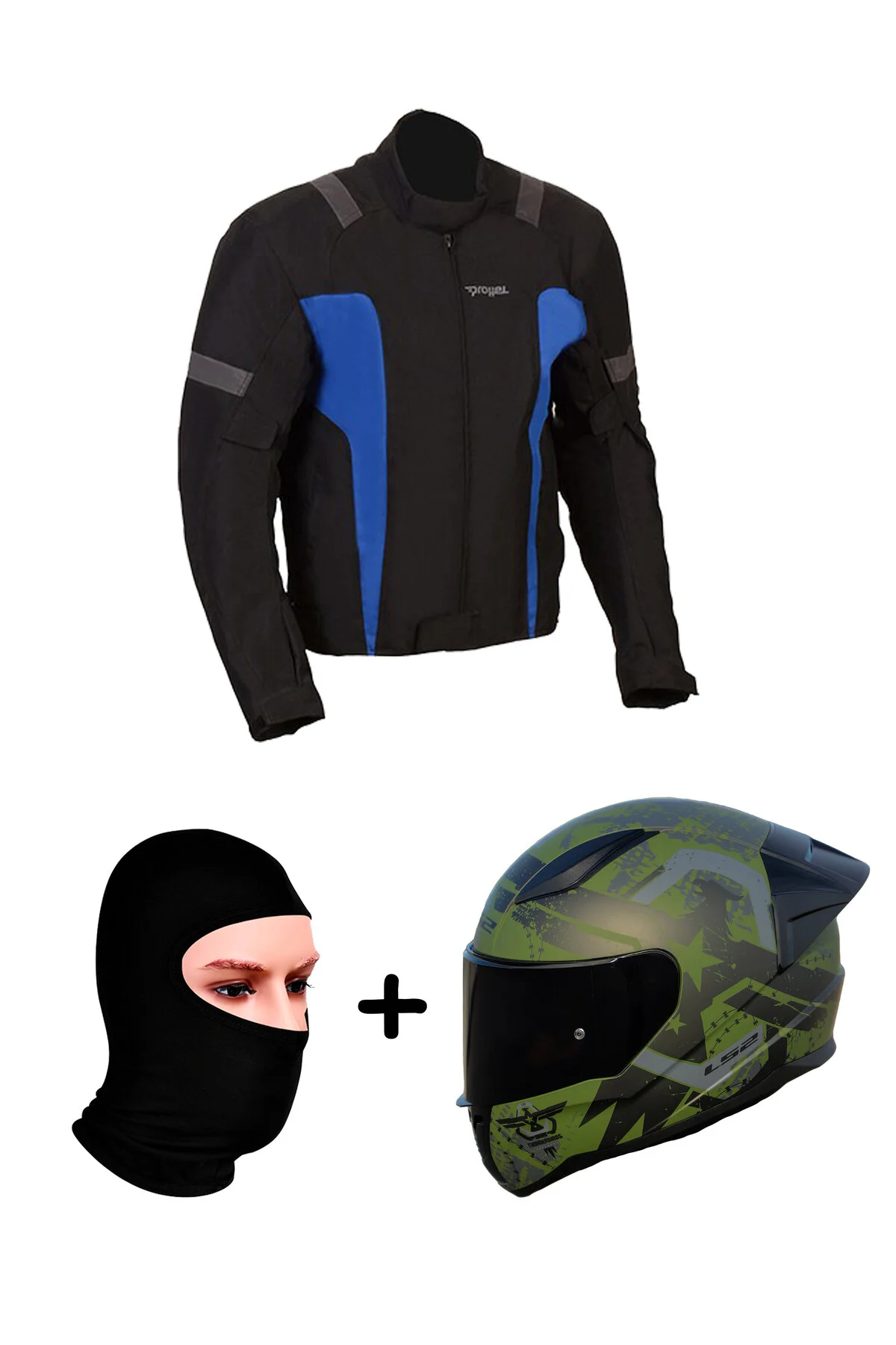 کلاه کاسکت موتورسیکلت مشکی Prohel Gambia Mont 2 Race Thunder Mat Greenblack Helmet+Prohel Balaklava ال اس تو LS2