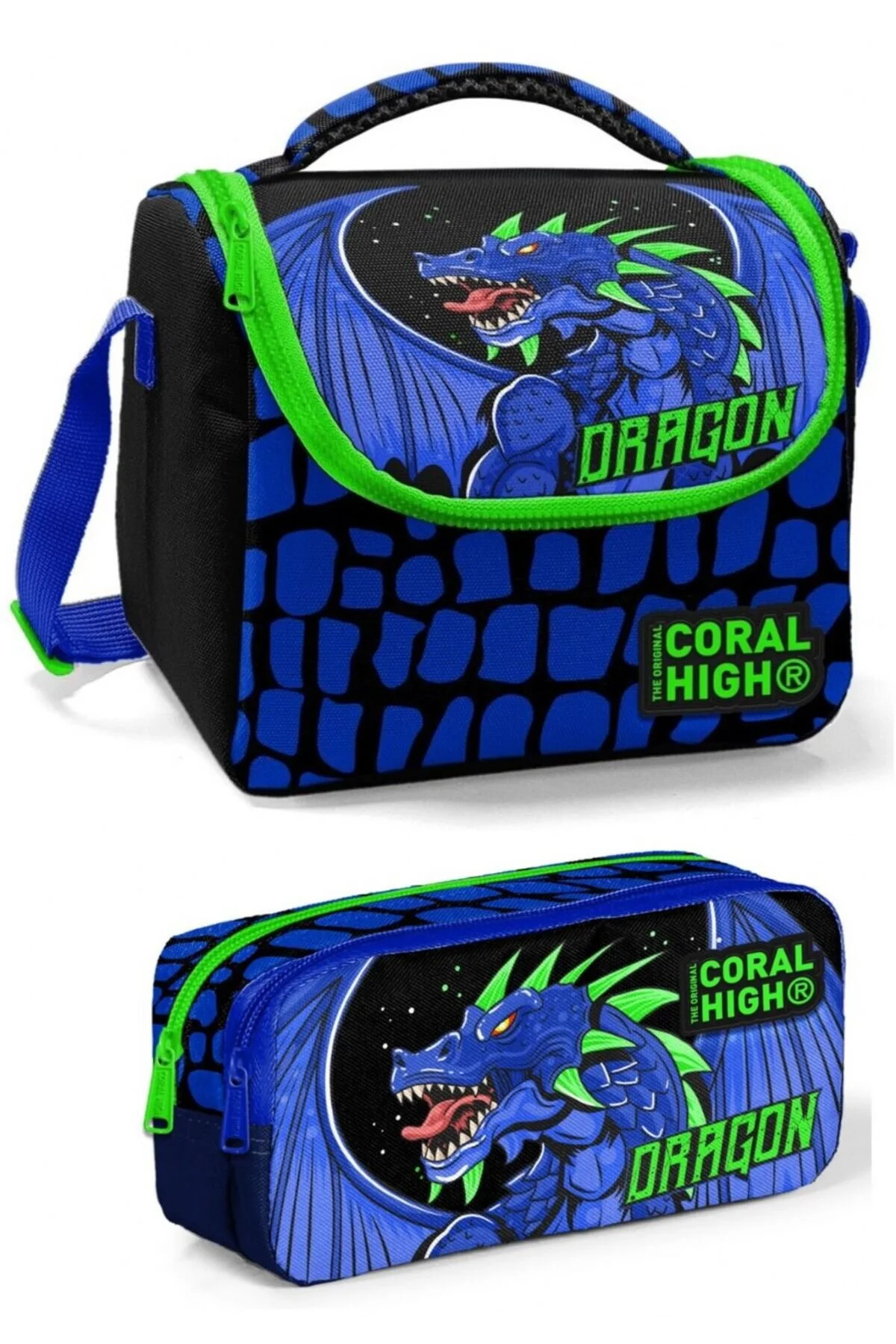 کیف ناهار ست جعبه نهار پسرانه اژدهای سبز سیاه Coral High