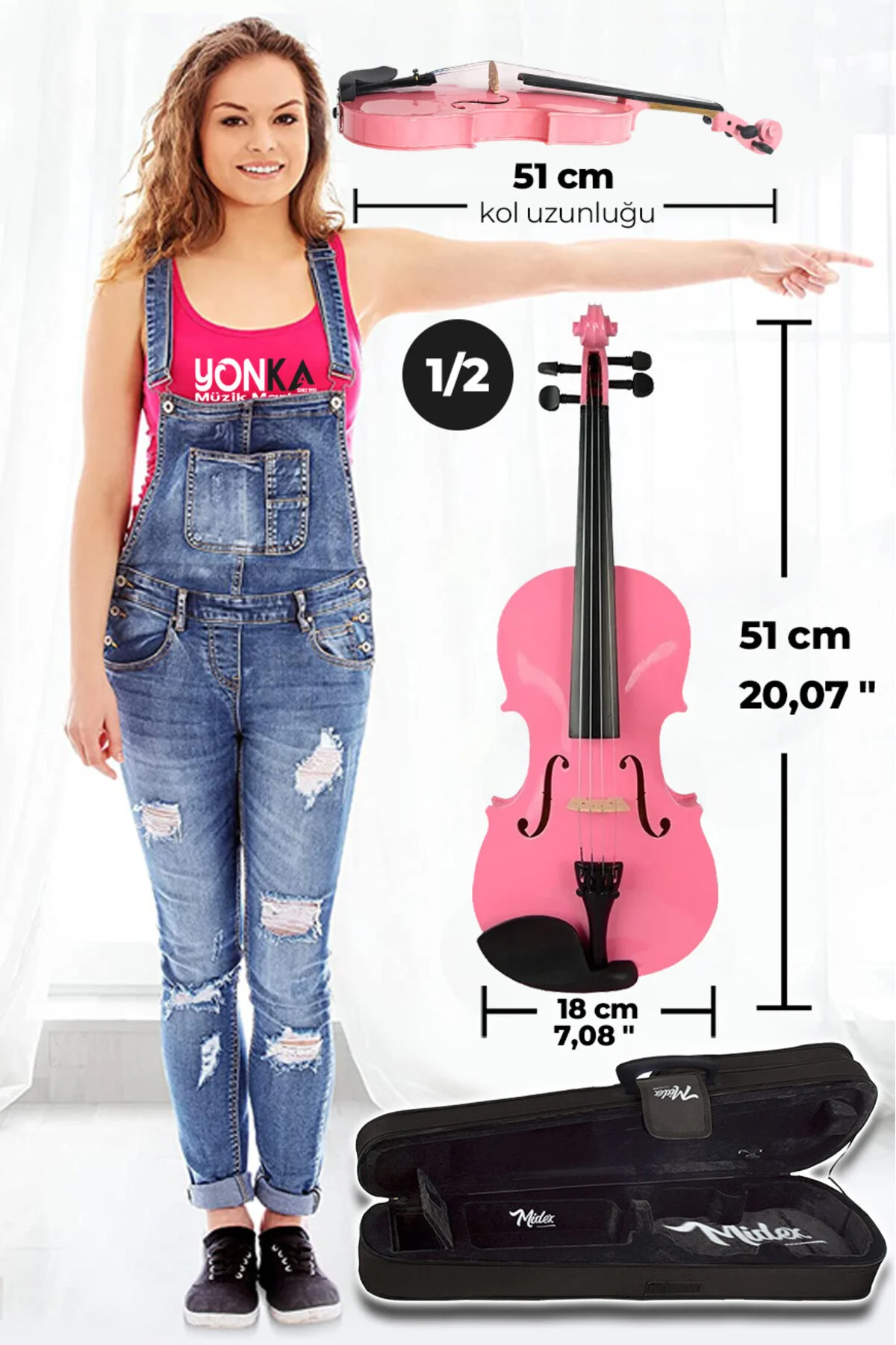 ویولن دخترانه و پسرانه بچگانه HGA24PINK TYS PINK 1 2 کودکان برای 8 10 سال Midex