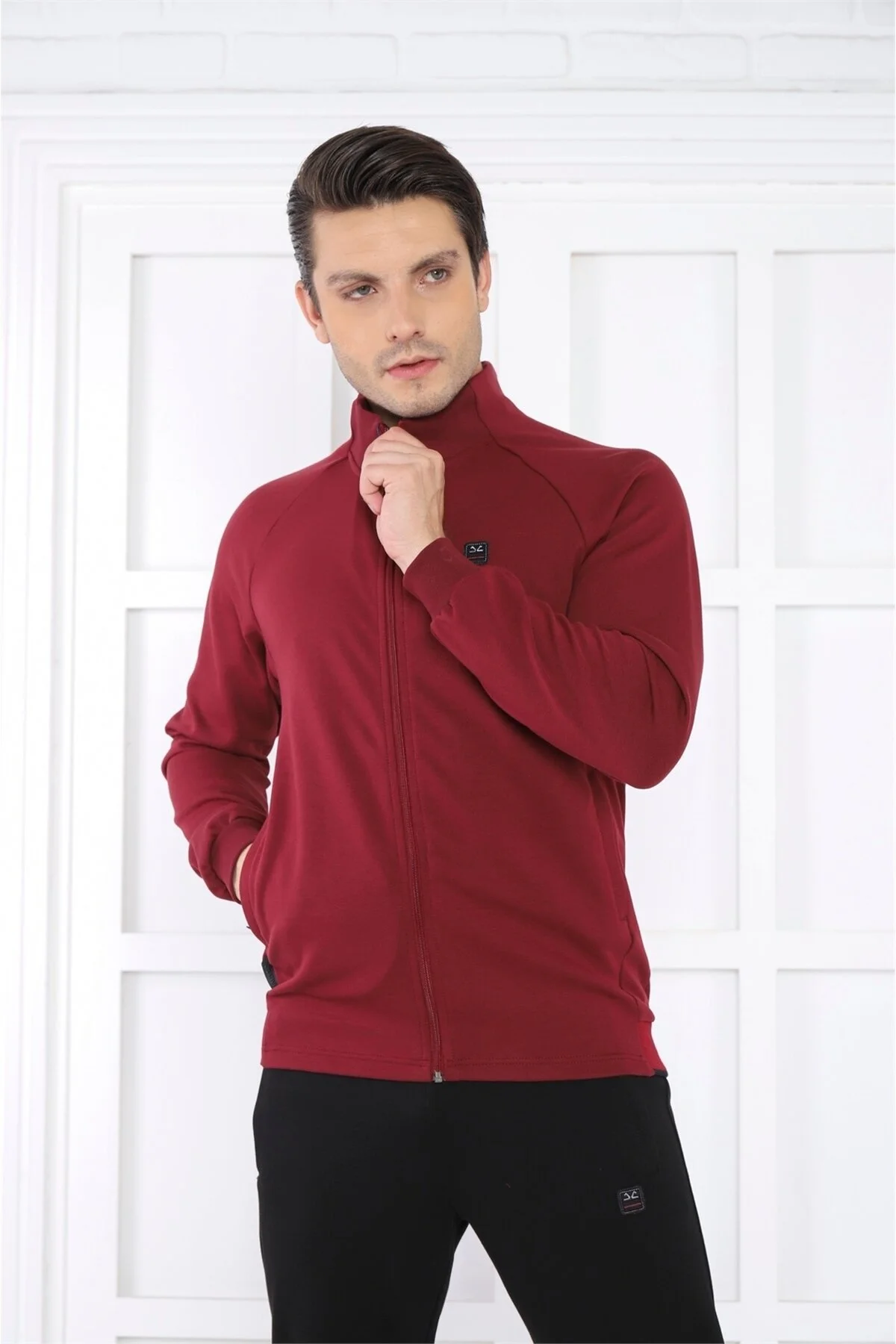 ست گرمکن ورزشی مردانه گردنبند ORTAK BORDEAUX 4 فصل تنفس پنبه ورزش SLIMFIT تیم خدمات 6767 Escetic