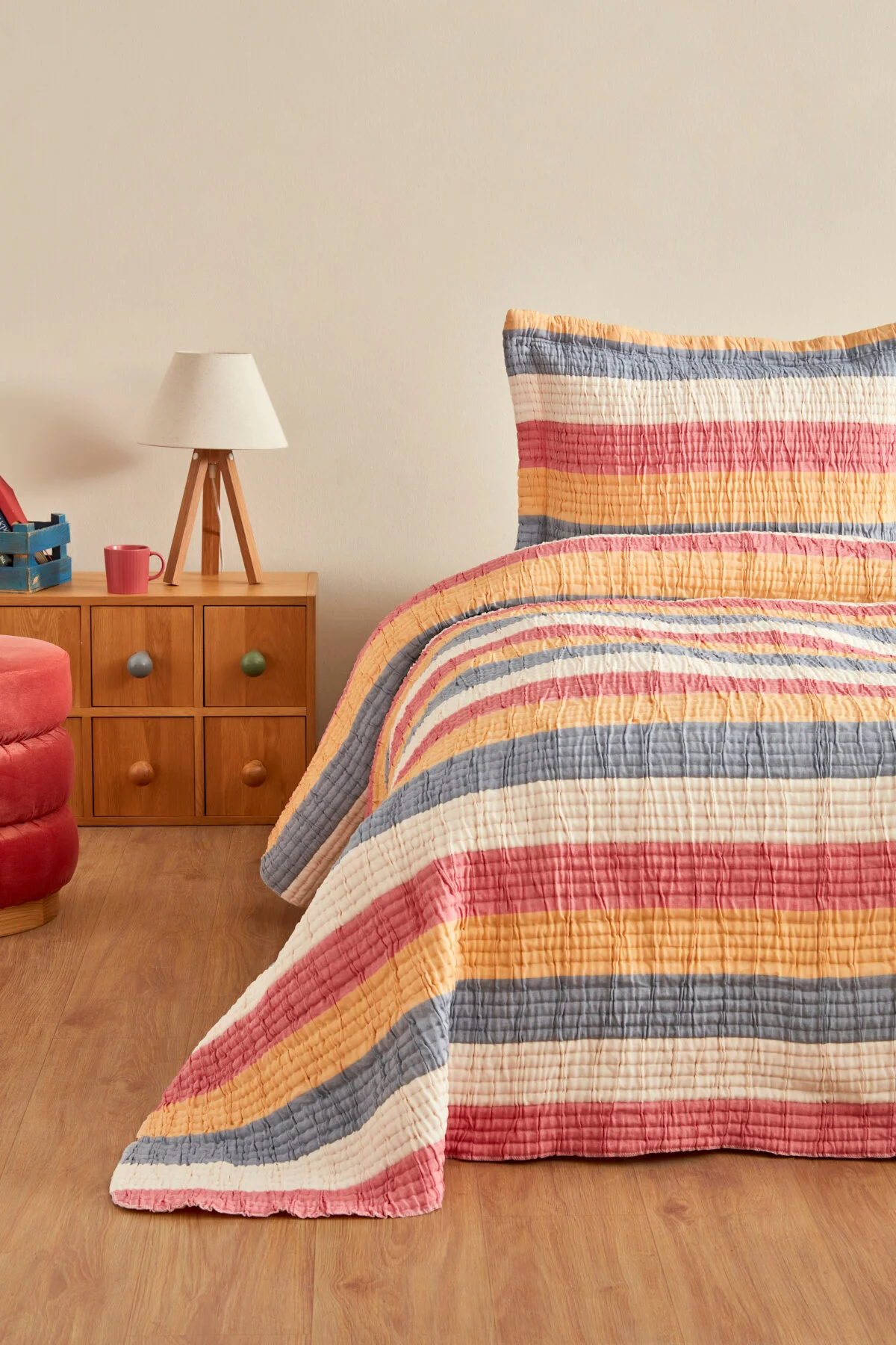 روتختی یک نفره چند رنگ پوشش تختخواب جوان اکتاویا قرمز Karaca Home