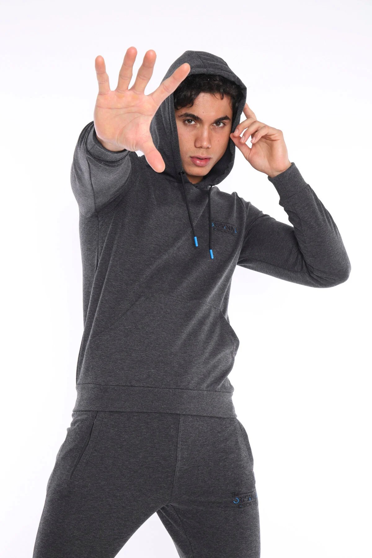 ست گرمکن ورزشی مردانه هود پنبه تنفس طرح دار SLIMFIT SPORT TEAM A3043 Escetic