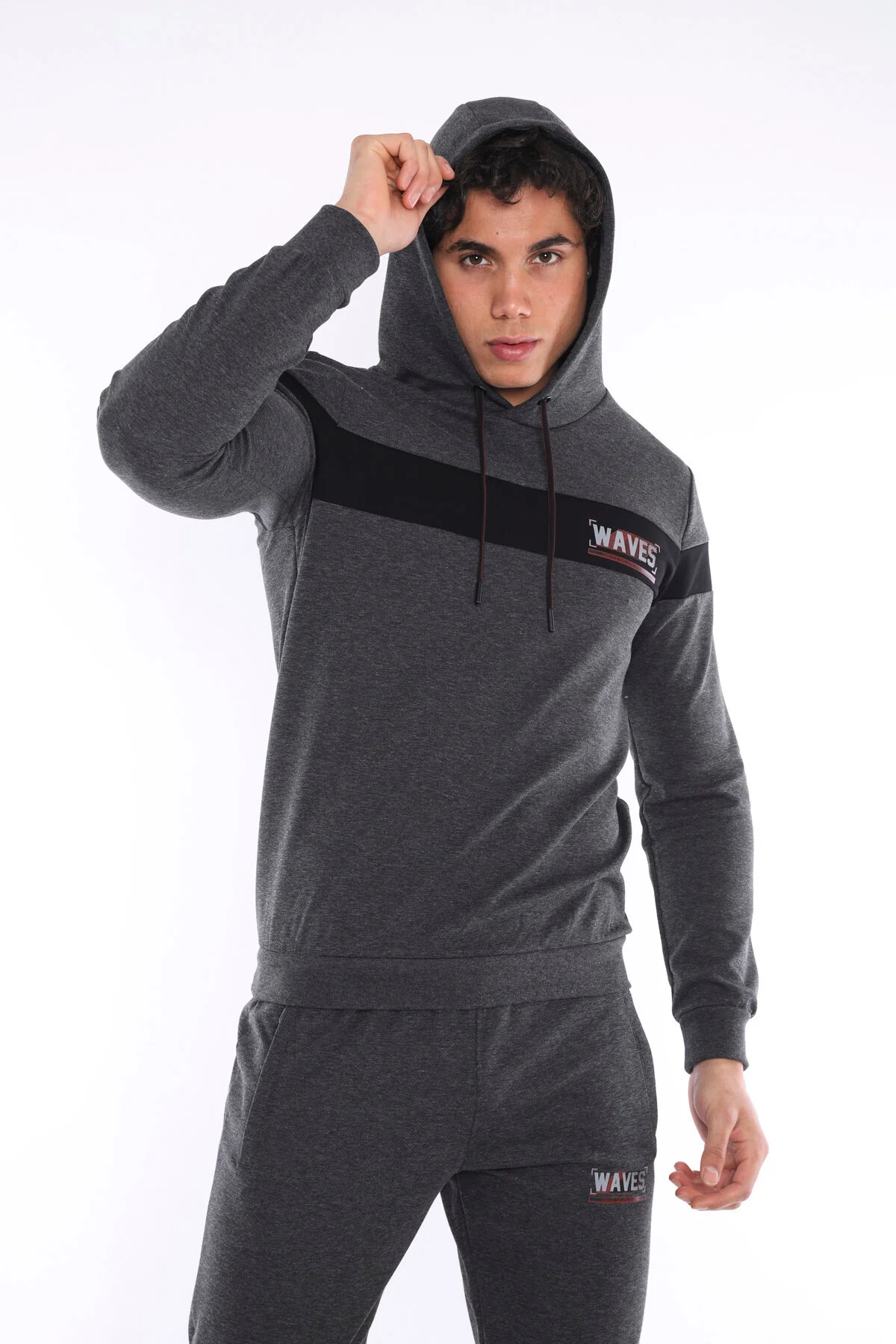 ست گرمکن ورزشی مردانه هود پنبه تنفس طرح دار برای تیم عرق SLIMFIT SPORT TEAM A3042 Escetic