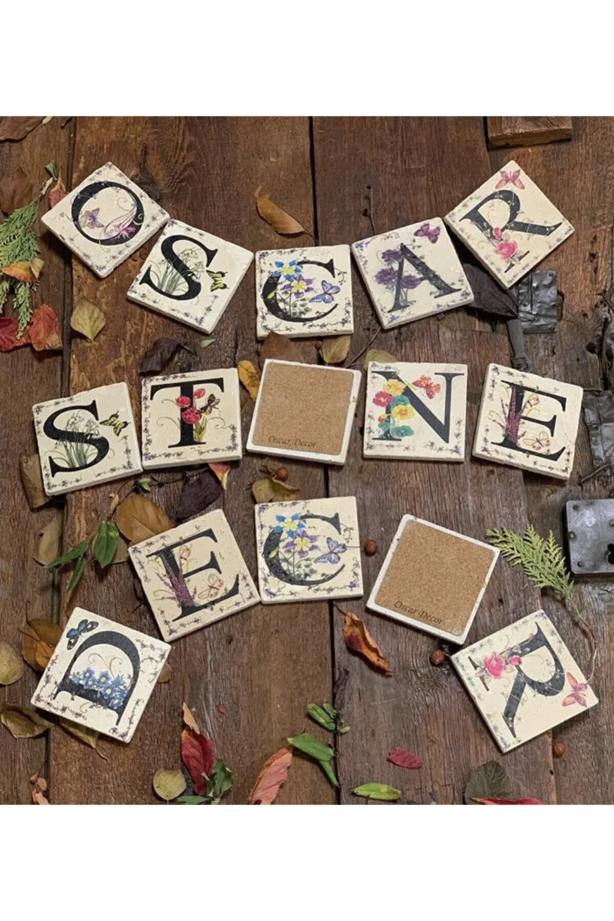 زیر لیوانی چند رنگ الگوی کاشی فنجان چاپی سنگی طبیعی 10 سانتی متر X  Oscar Stone Decor