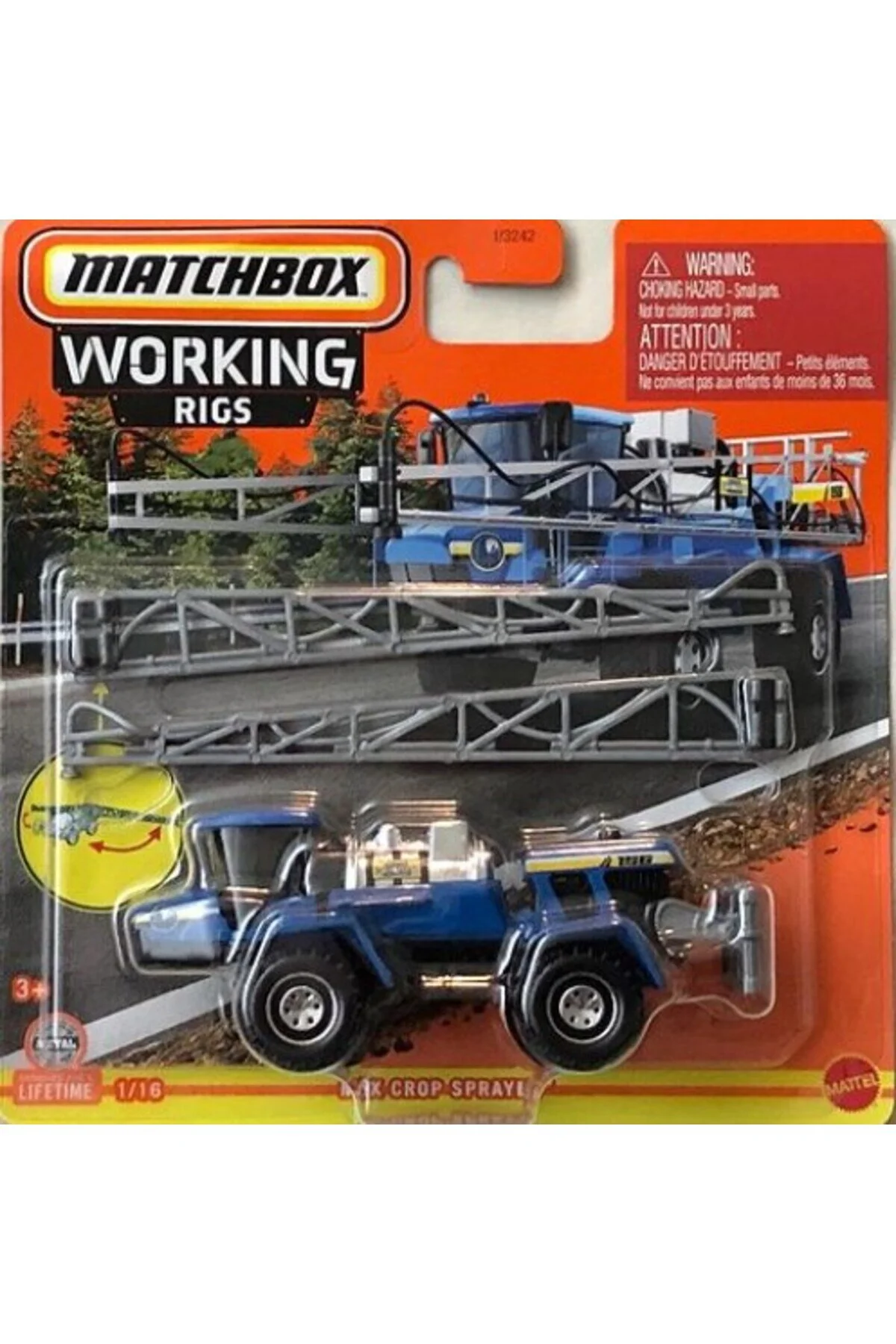 ماشین اسباب بازی MBX CROP SPRAYER به رنگ آبی تیره با BYRD FARMS Matchbox