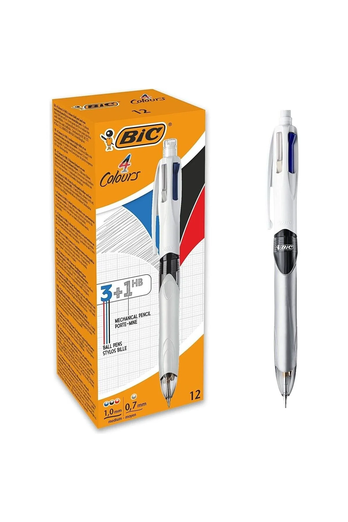 مداد مکانیکی ورساتیل چند رنگ تیمی 4C 3 + 1 HB کیت مطبوع قلم همه کاره بسته 12 بیک Bic