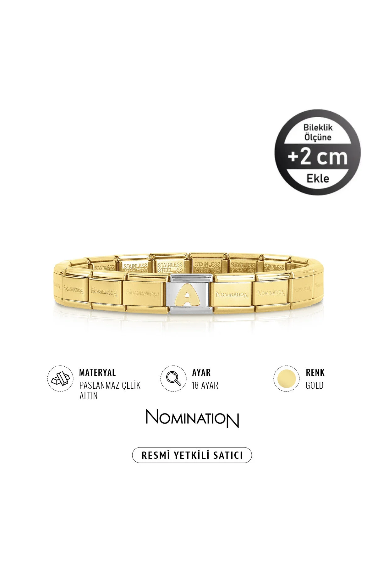 دستبند فولادی طلایی ایتالیایی با حرف A برای همه NOMİNATİON
