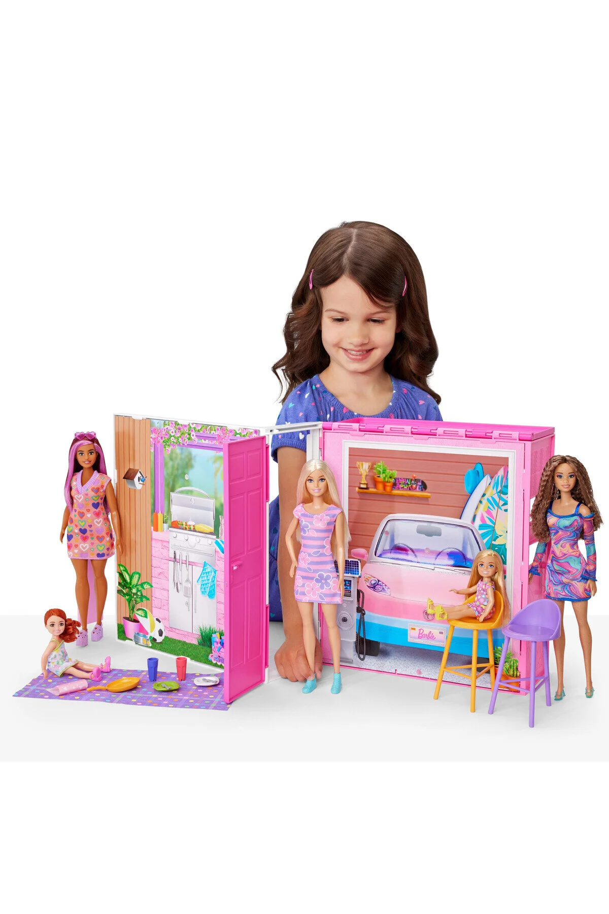عروسک های اسباب بازی و لوازم جانبی ست خانه تعطیلات قابل حمل 4 منطقه 11 تزئینی HRJ77 Barbie