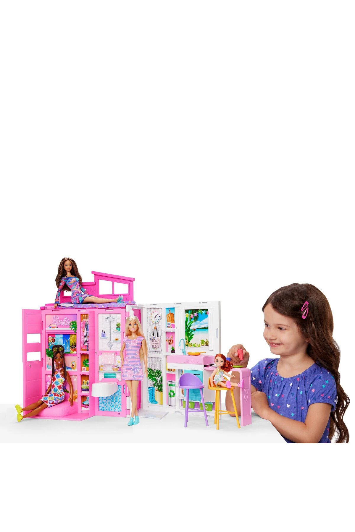 عروسک های اسباب بازی و لوازم جانبی ست خانه تعطیلات قابل حمل 4 منطقه 11 تزئینی HRJ77 Barbie