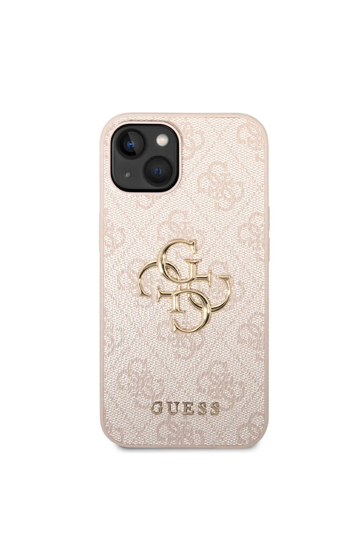 کاور و قاب روکش چرمی PU IPHONE 14 سازگار با لوگوی فلزی بزرگ صورتی Guess