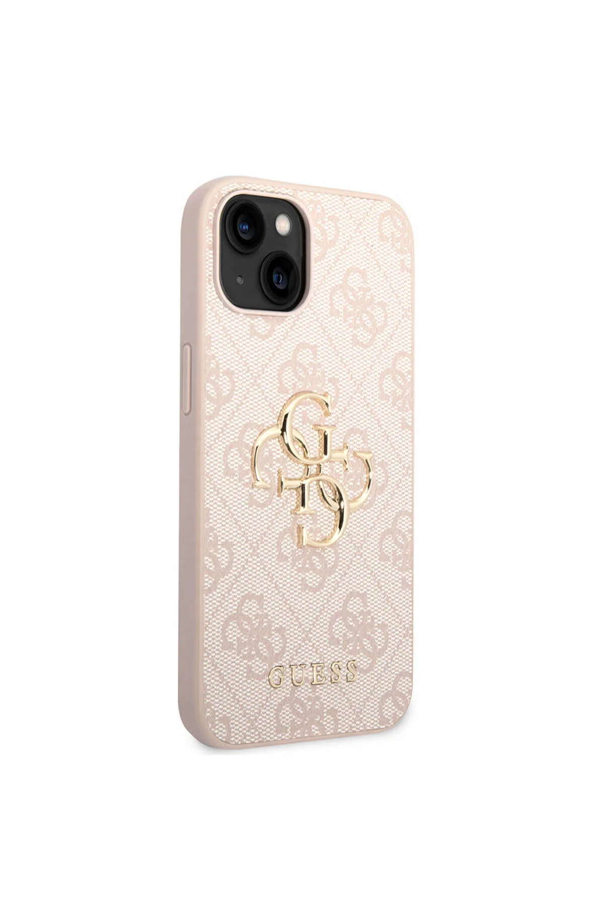 کاور و قاب روکش چرمی PU IPHONE 14 سازگار با لوگوی فلزی بزرگ صورتی Guess