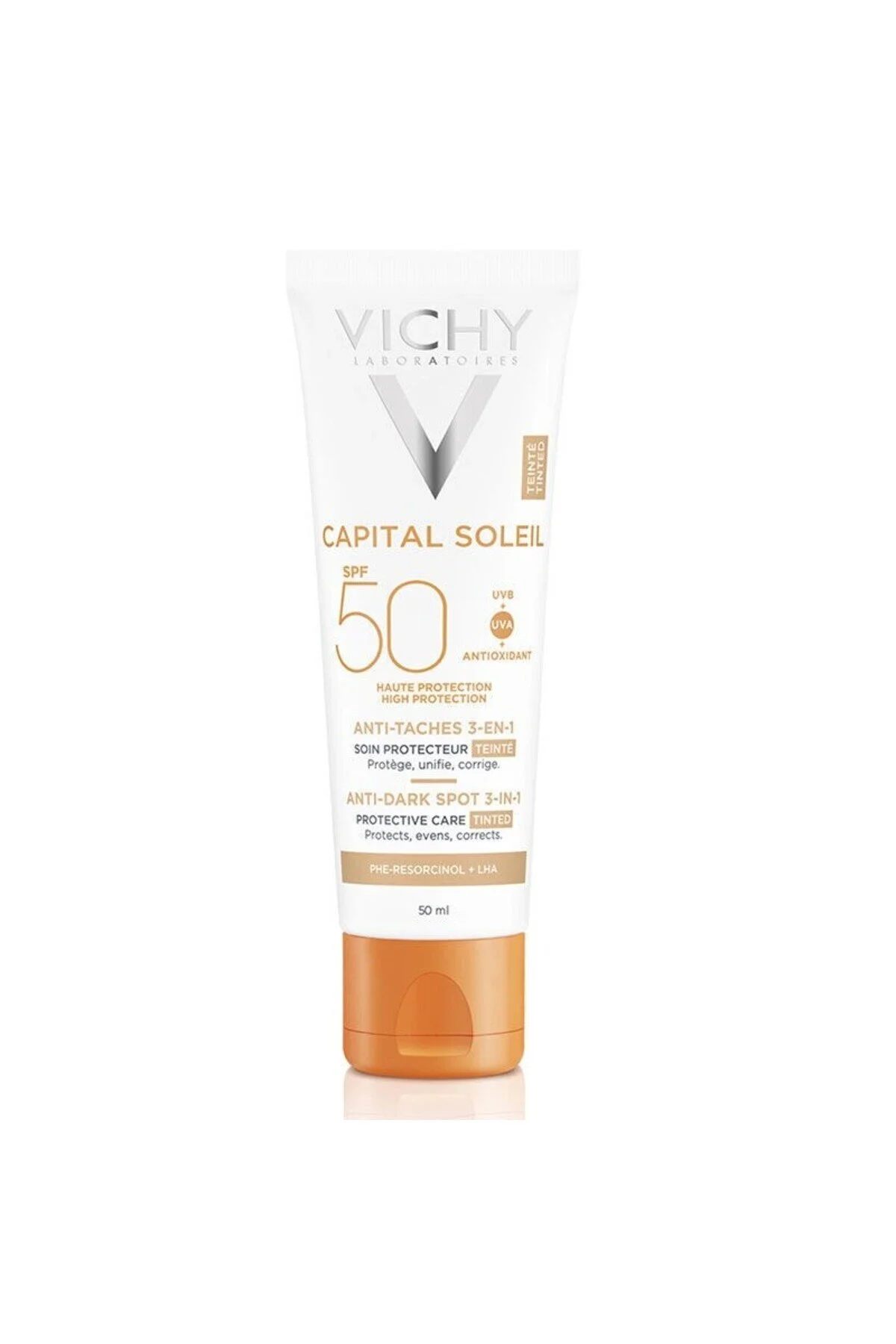 کرم ضد آفتاب صورت CAPITAL SOLEIL ANTI تیره SPOTS SPF50+ ویتامین E OFECTIVE STAIN غروب رنگ آمیزی 50 میل ویشی Vichy