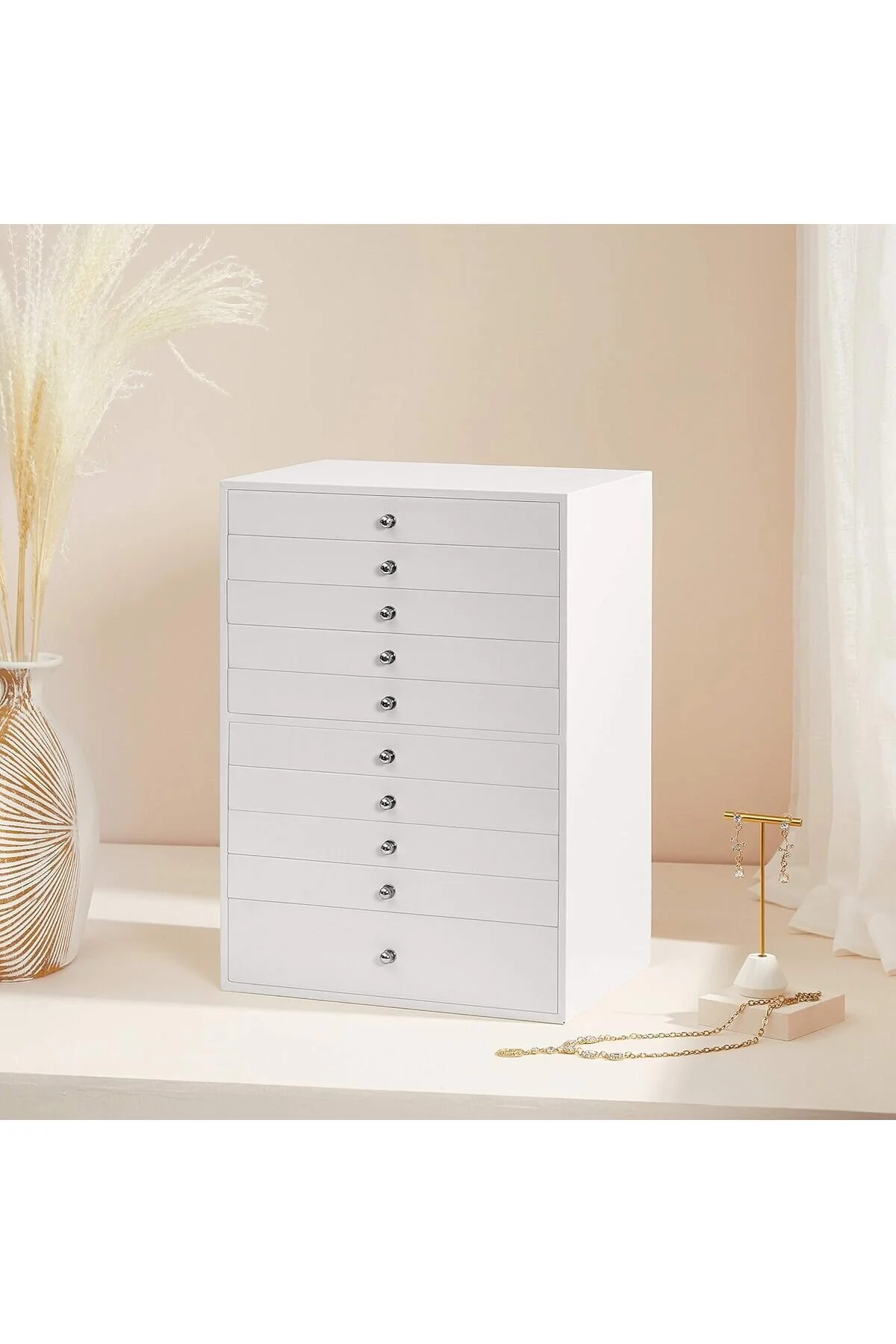 نظم‌دهنده لوازم آرایش و جواهر جعبه جواهرات چرمی مصنوعی 10 STOREY 29X20 5X40.5 سانتی متر طراحی شیک مفید Genel Markalar
