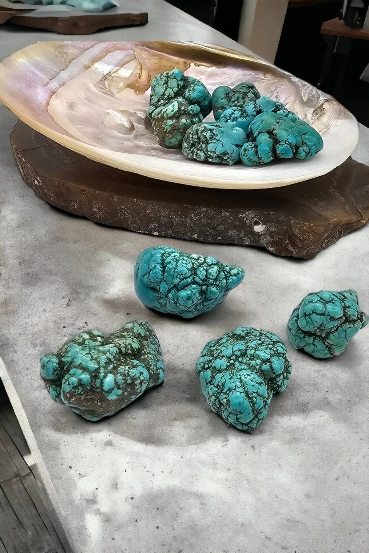 دستبند فشن فیروزه واقعی سنگ شانس موفقیت خام 1 قطعه 3 سانتی متر NBS Beautiful Naturel Stones
