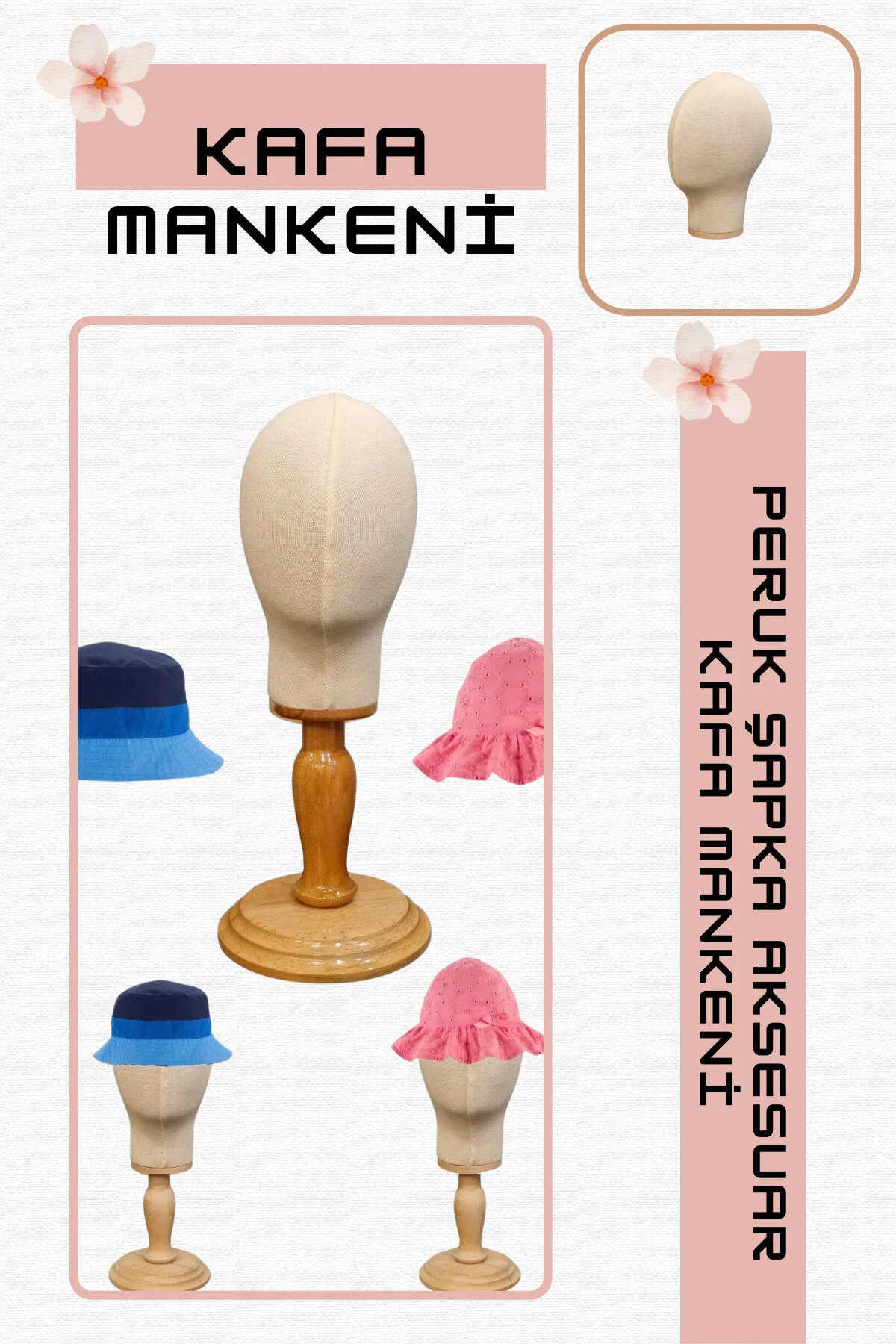 فیگور مانکن سر نوزاد با پایه چوبی کلاه کودک BEANIE مناسب برای 06 ماه تا 12 Manken İstanbul