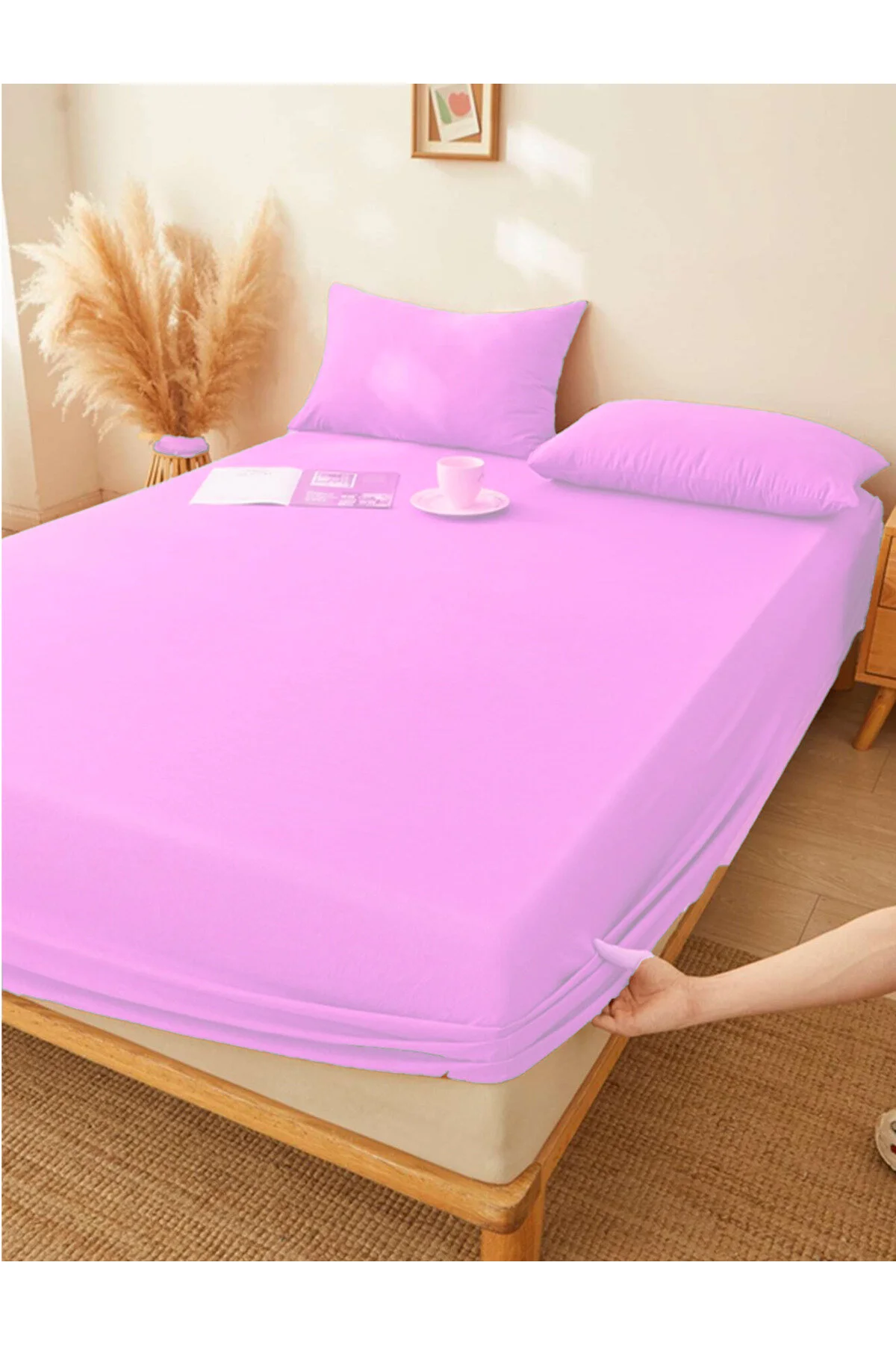 ست ملحفه یک نفره LDJACE RANFORCE تک رنگ صورتی 100X200 1 مورد بالش 50X70 Mariva home