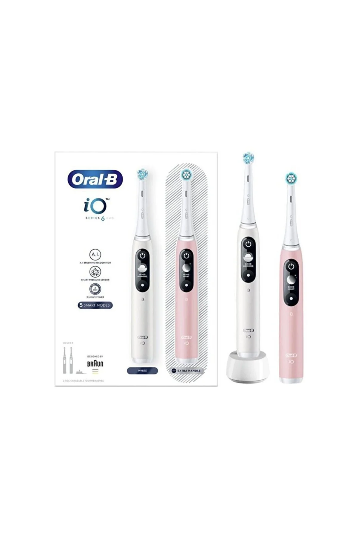 مسواک شارژی ست برقی IO 6 2 تایی سفید صورتی اورجینال Oral-B