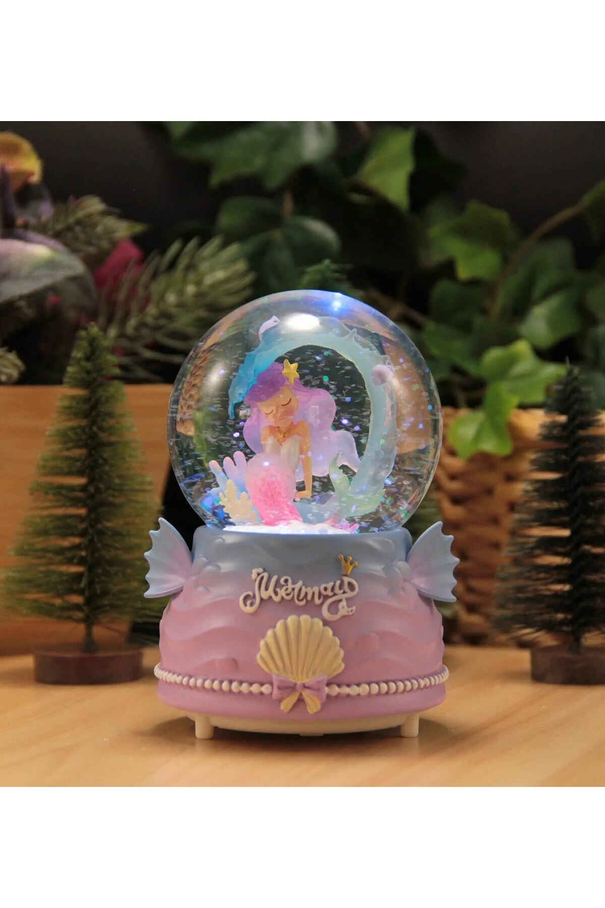 گوی برفی پری دریایی نورانی و موزیکال SNOW GLOBE در اندازه بزرگ از ترکیه HEDİYEBİZİZ