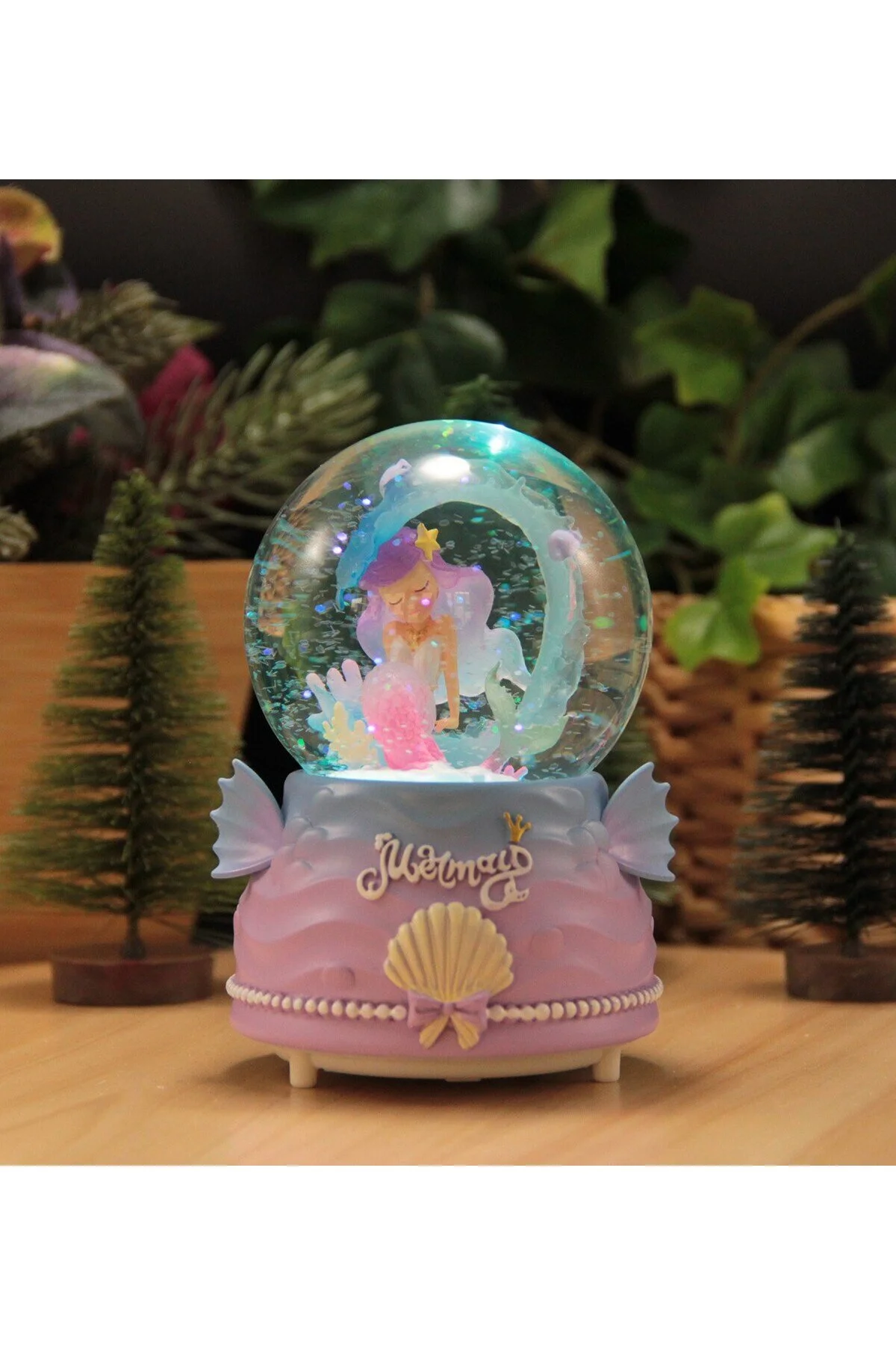 گوی برفی پری دریایی نورانی و موزیکال SNOW GLOBE در اندازه بزرگ از ترکیه HEDİYEBİZİZ