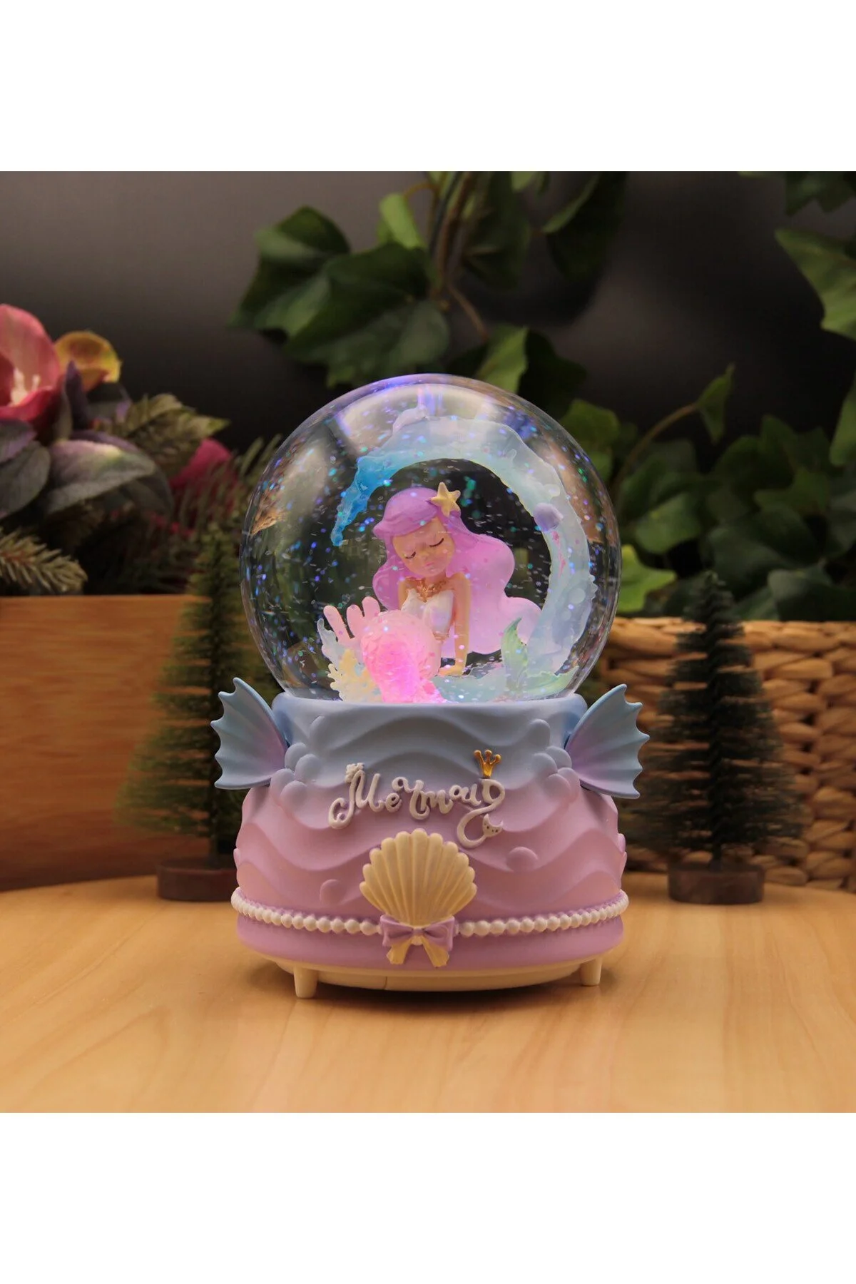 گوی برفی پری دریایی نورانی و موزیکال SNOW GLOBE در اندازه بزرگ از ترکیه HEDİYEBİZİZ