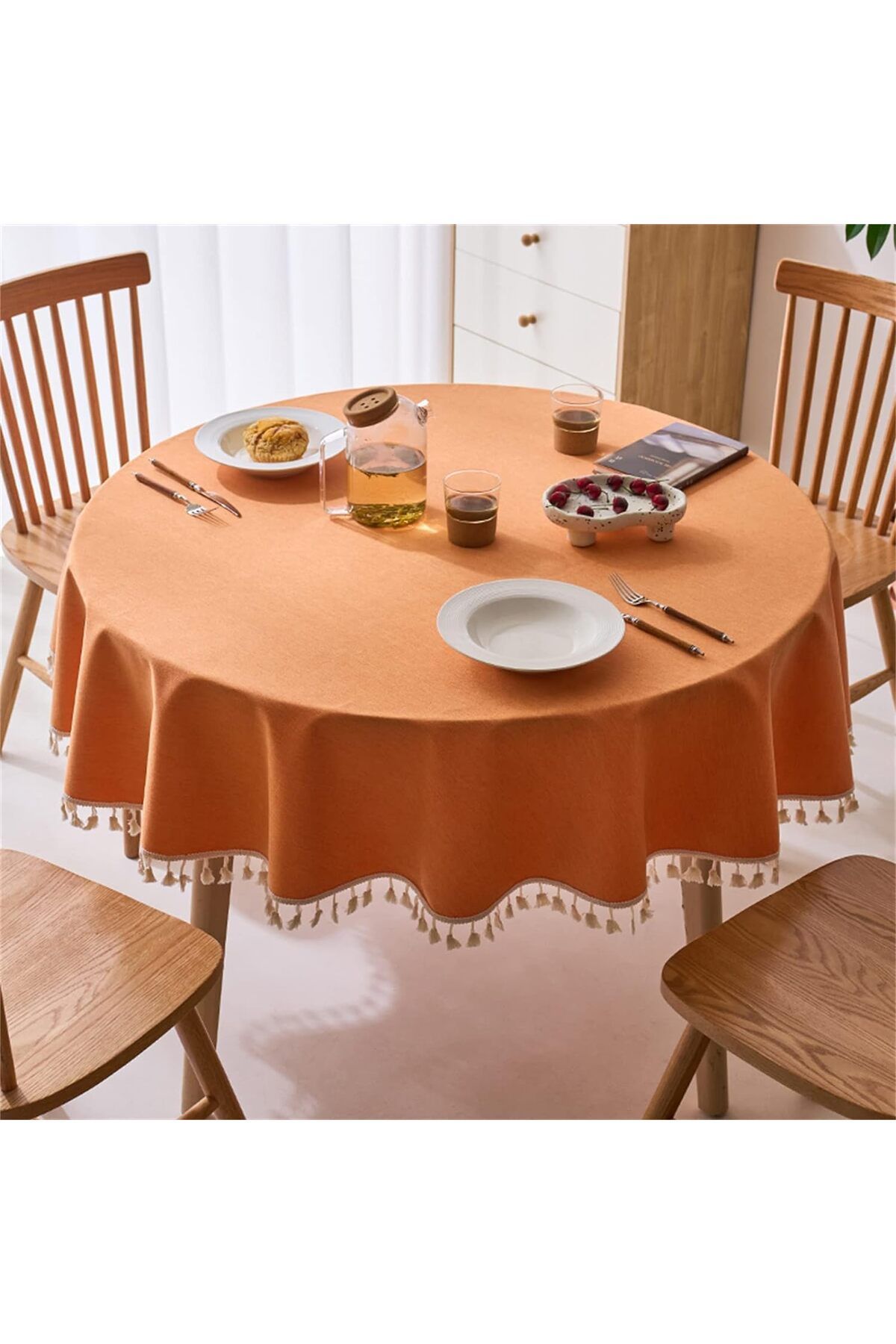 رومیزی نارنجی Tassel دقیق مایع گرد میز کاشی  Zeren Home - Zeren Home - رومیزی