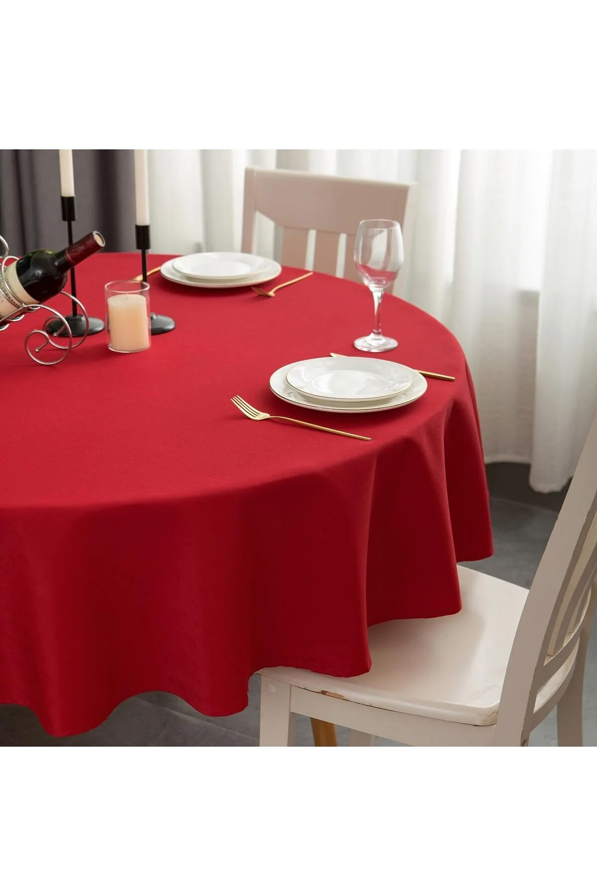 رومیزی قرمز سفره کتانی بی نظیر مایع با رنگ Zeren Home