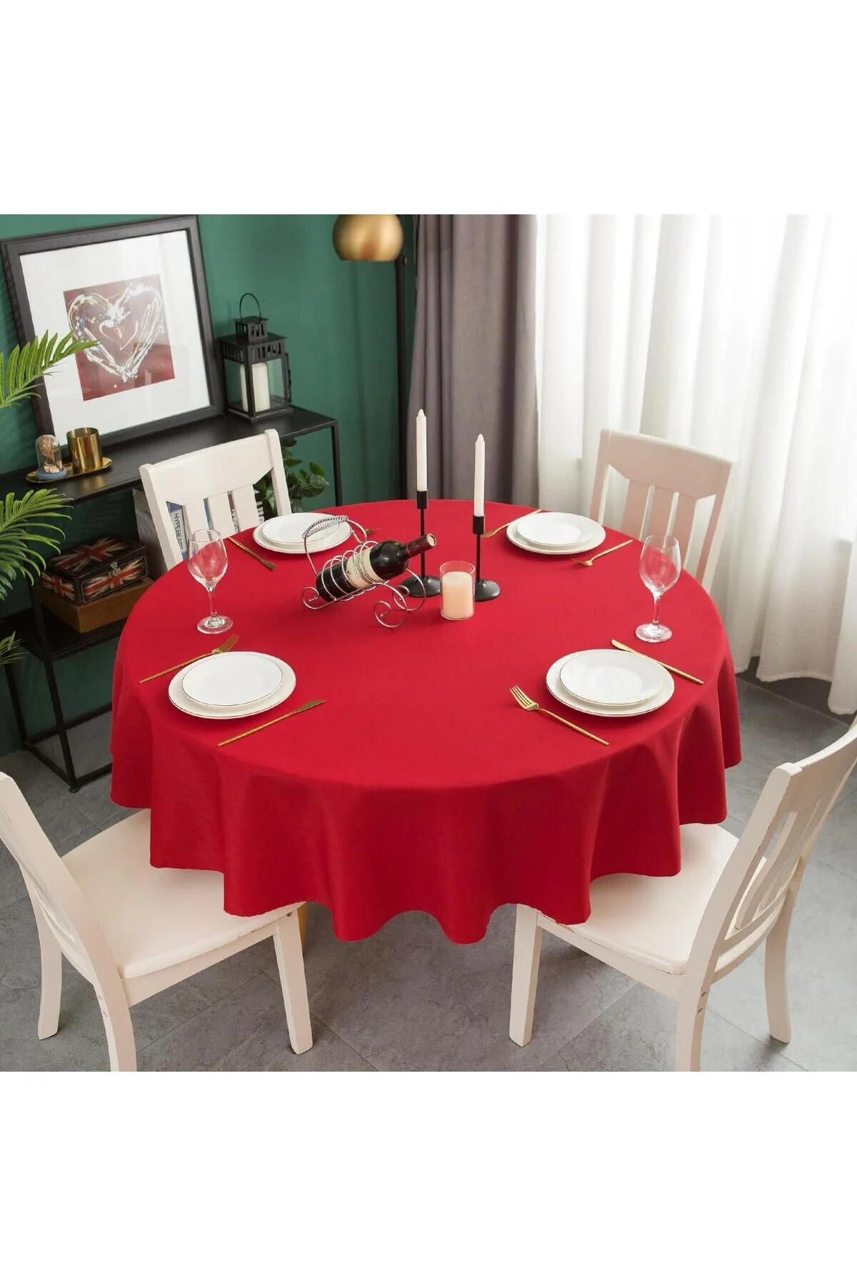 رومیزی قرمز سفره کتانی بی نظیر مایع با رنگ Zeren Home