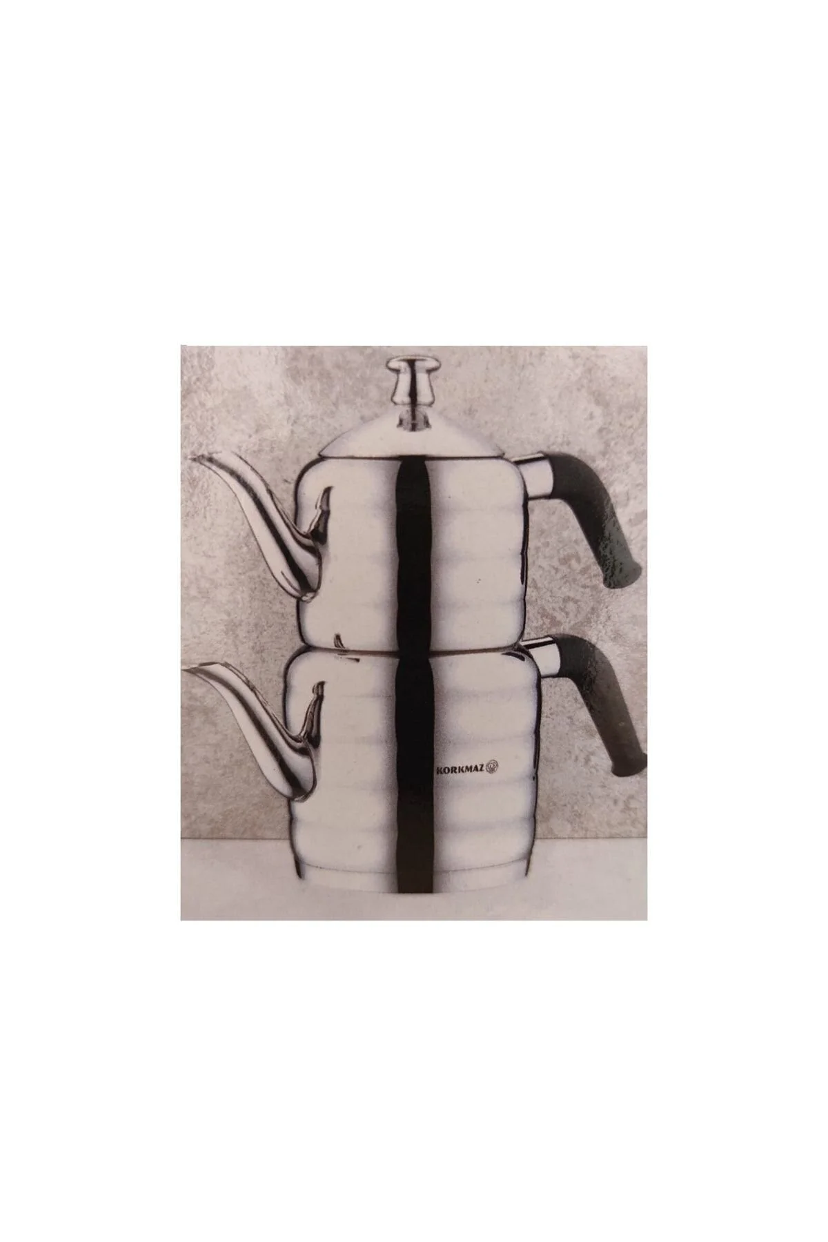کتری قوری چای‌ساز سنتی METALLIC A036 MINA MAXI TEAPOT SET 1.1LT 2.0LT STEEL KORKMAZ