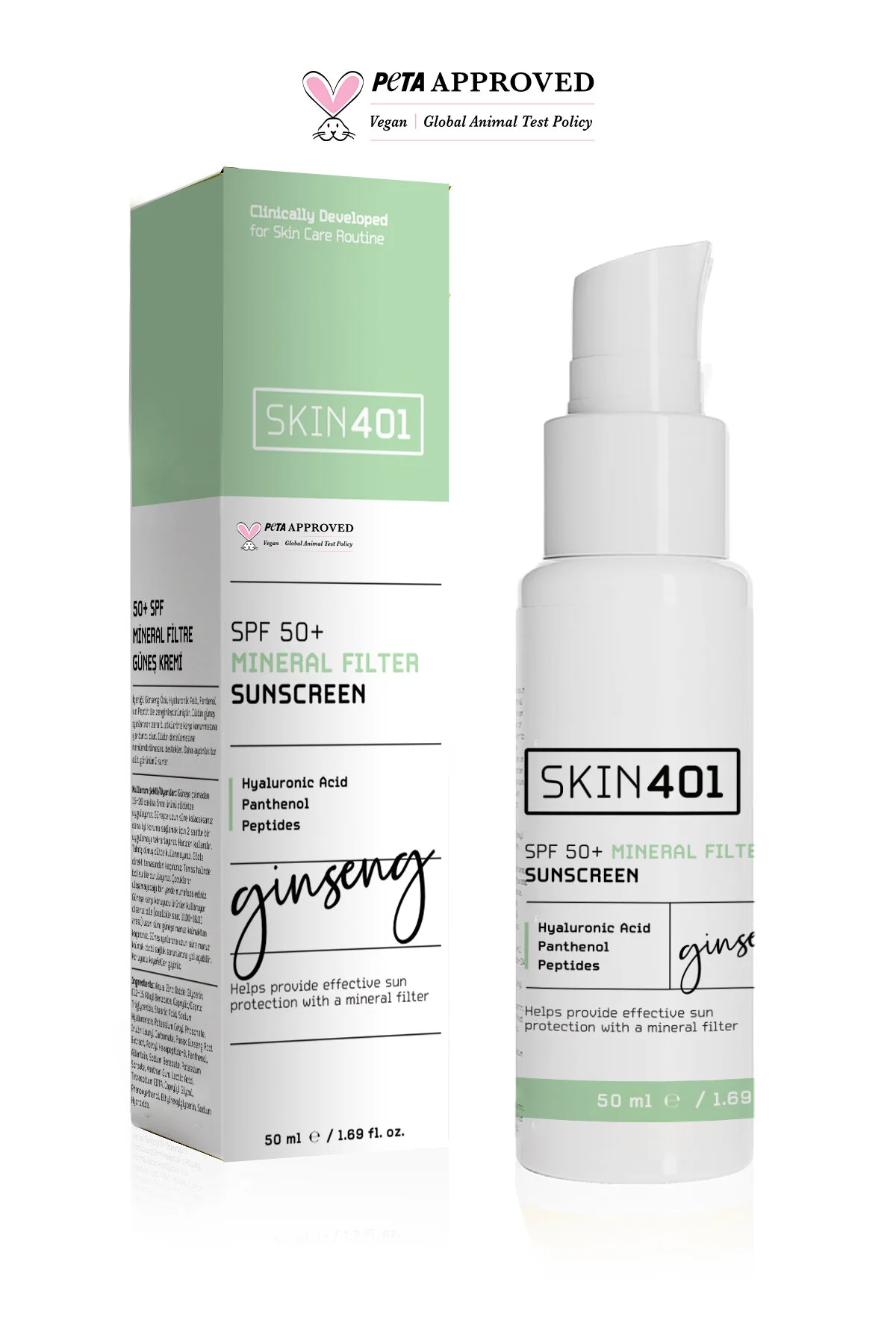 کرم ضد آفتاب صورت SPF50 با فیلتر معدنی 50 میلی لیتر Skin401