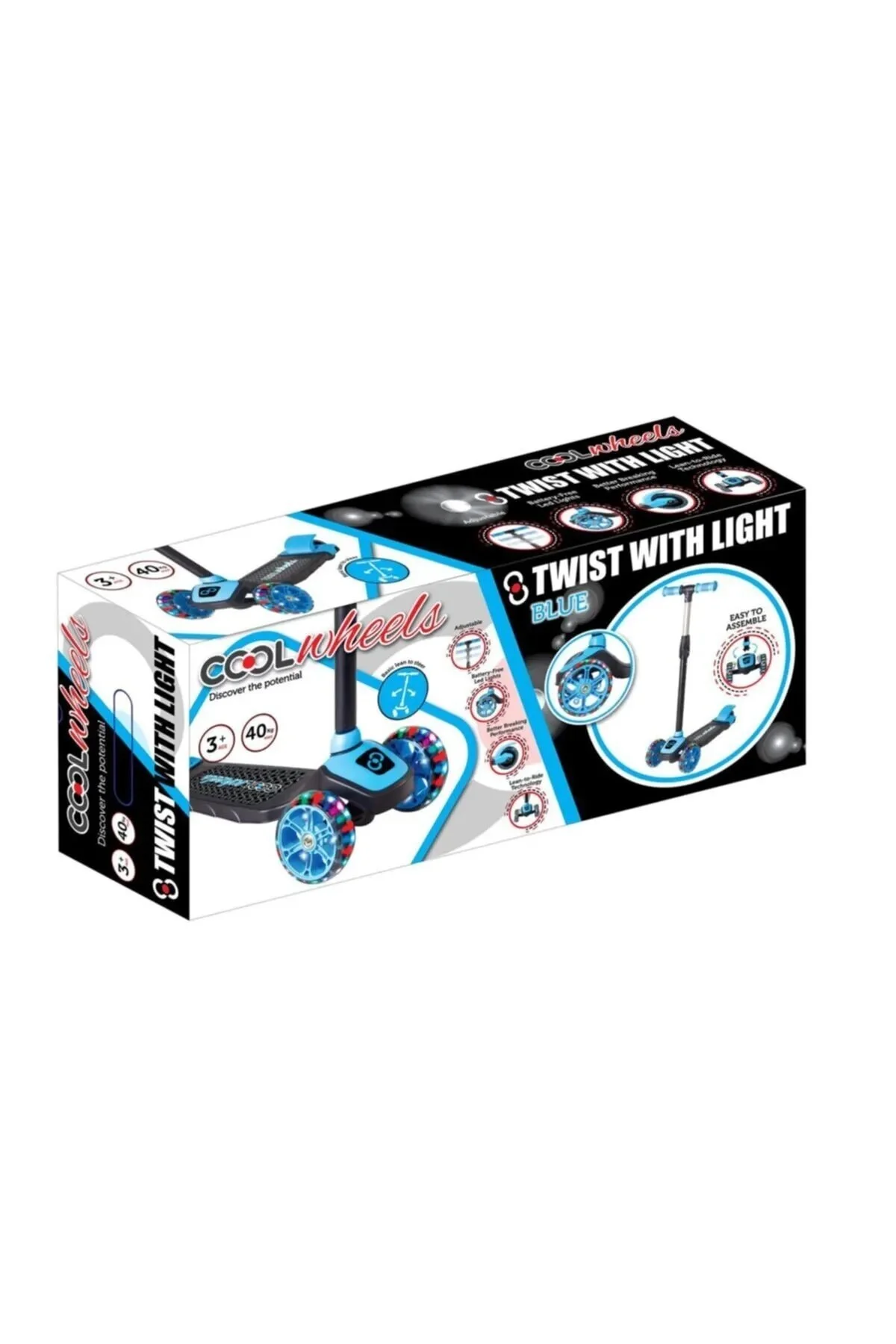 اسکوتر کودکان آبی COOL WHEELS TWIST 3 چرخ با قابلیت تنظیم ارتفاع چراغ های LED از ترکیه Toyshome