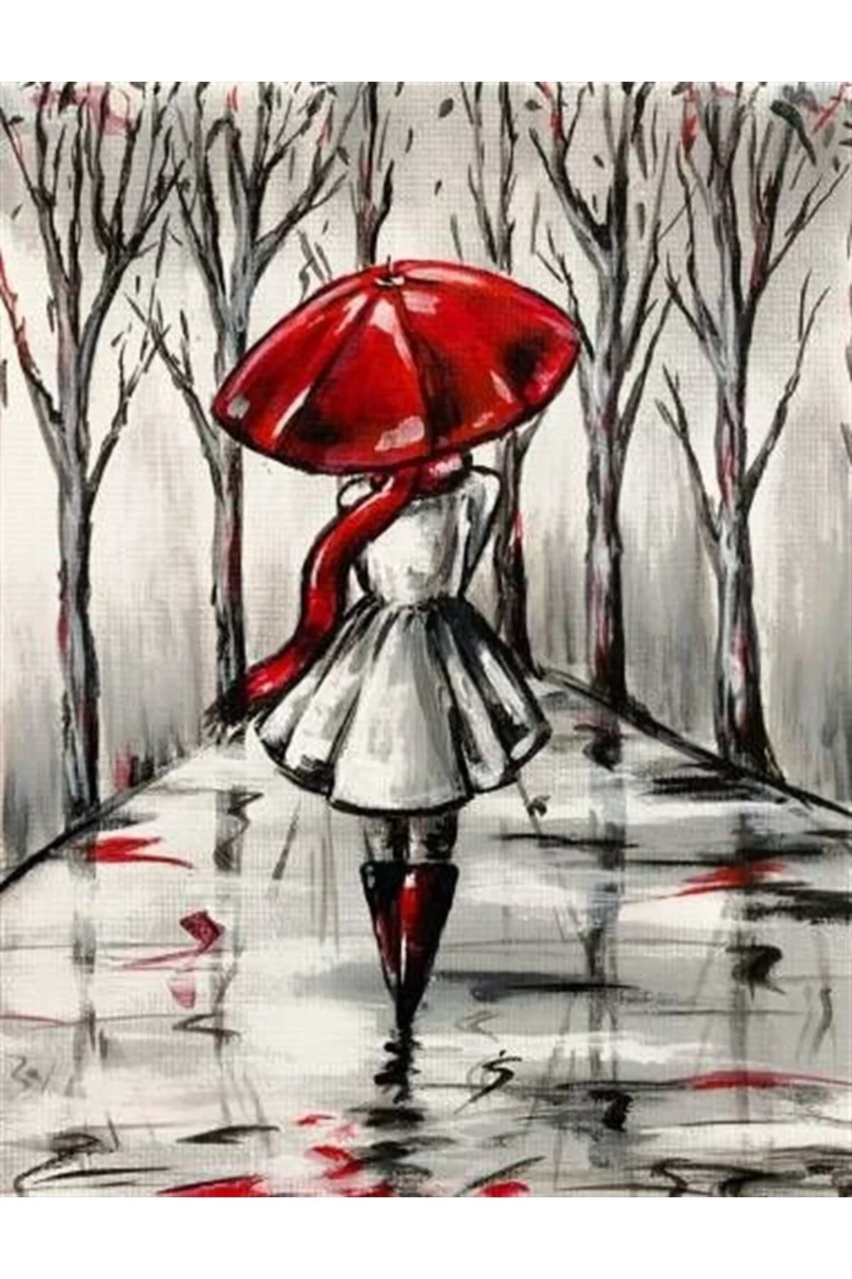 پازل زنی با چتر قرمز نقاشی موزاییک الماس هنری مارسل 43X58 سانتی متر Marcel Kristal Tablo