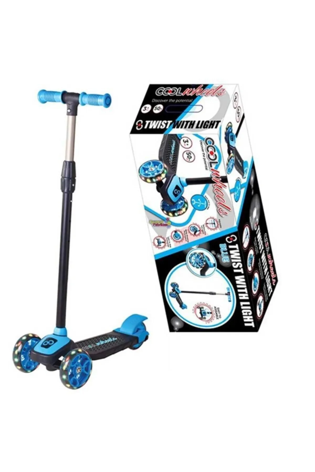 اسکوتر کودکان آبی COOL WHEELS TWIST 3 چرخ با قابلیت تنظیم ارتفاع چراغ های LED از ترکیه Toyshome