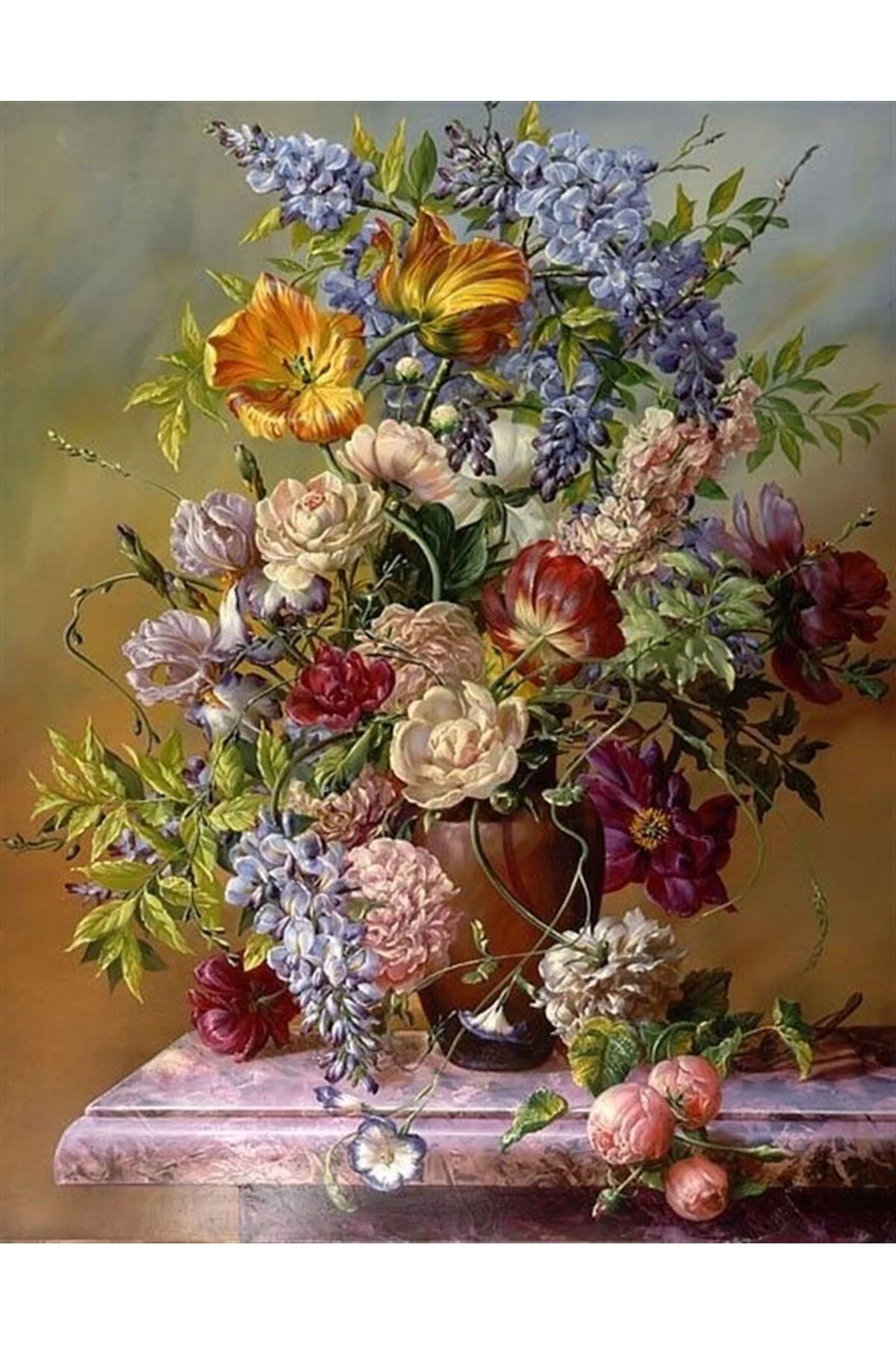 پازل نقاشی موزاییک الماس گل کلاسیک روی میز مرمر 48X61 سانتی متر MARCEL SANAT