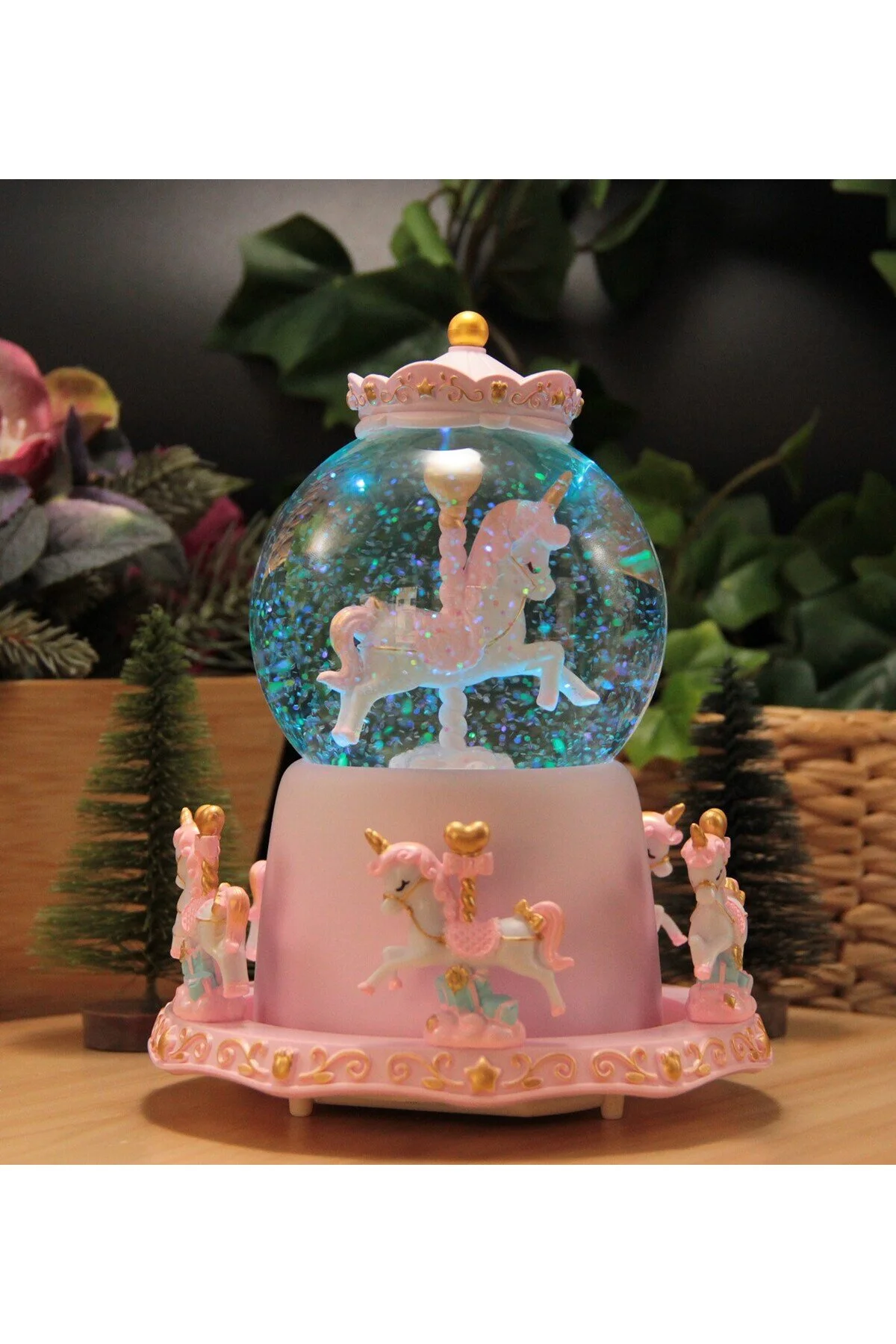 گوی برفی SNOW GLOBE با اندازه مگا ماشین یونیکورن چرخان چراغ ها و موسیقی از ترکیه HEDİYEBİZİZ