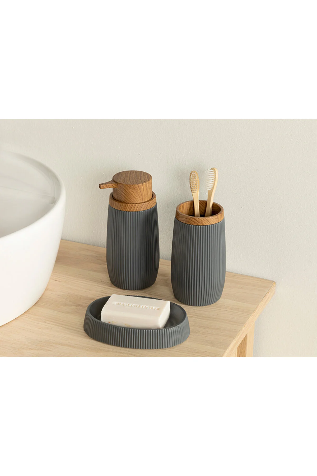 ست حمام خاکستری سرویس 3 تکه Evelyn Anthracite 10034604 English Home