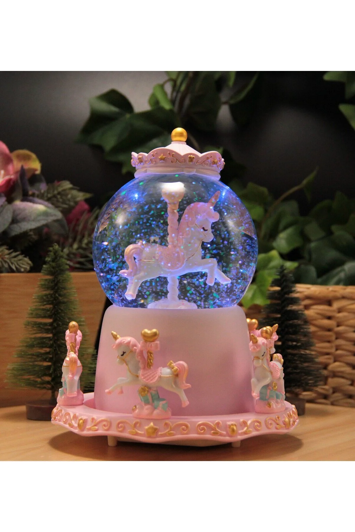 گوی برفی SNOW GLOBE با اندازه مگا ماشین یونیکورن چرخان چراغ ها و موسیقی از ترکیه HEDİYEBİZİZ