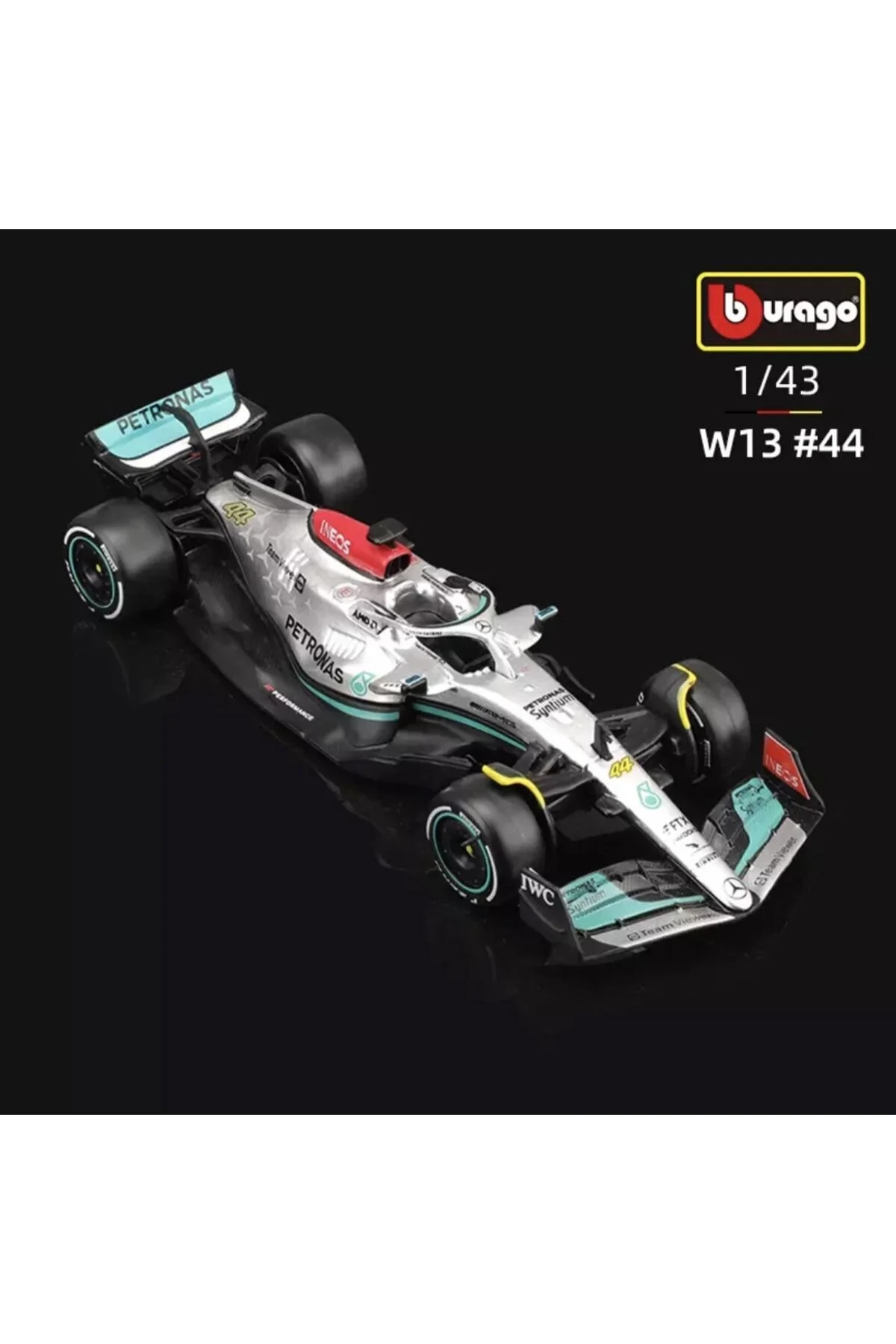 مدل خودرو BUGO 1:43 فرمول 1 مرسدس F1 W13 AMG PETRONAS شماره 44 ماشین لوئیس همیلتون BBURAGO